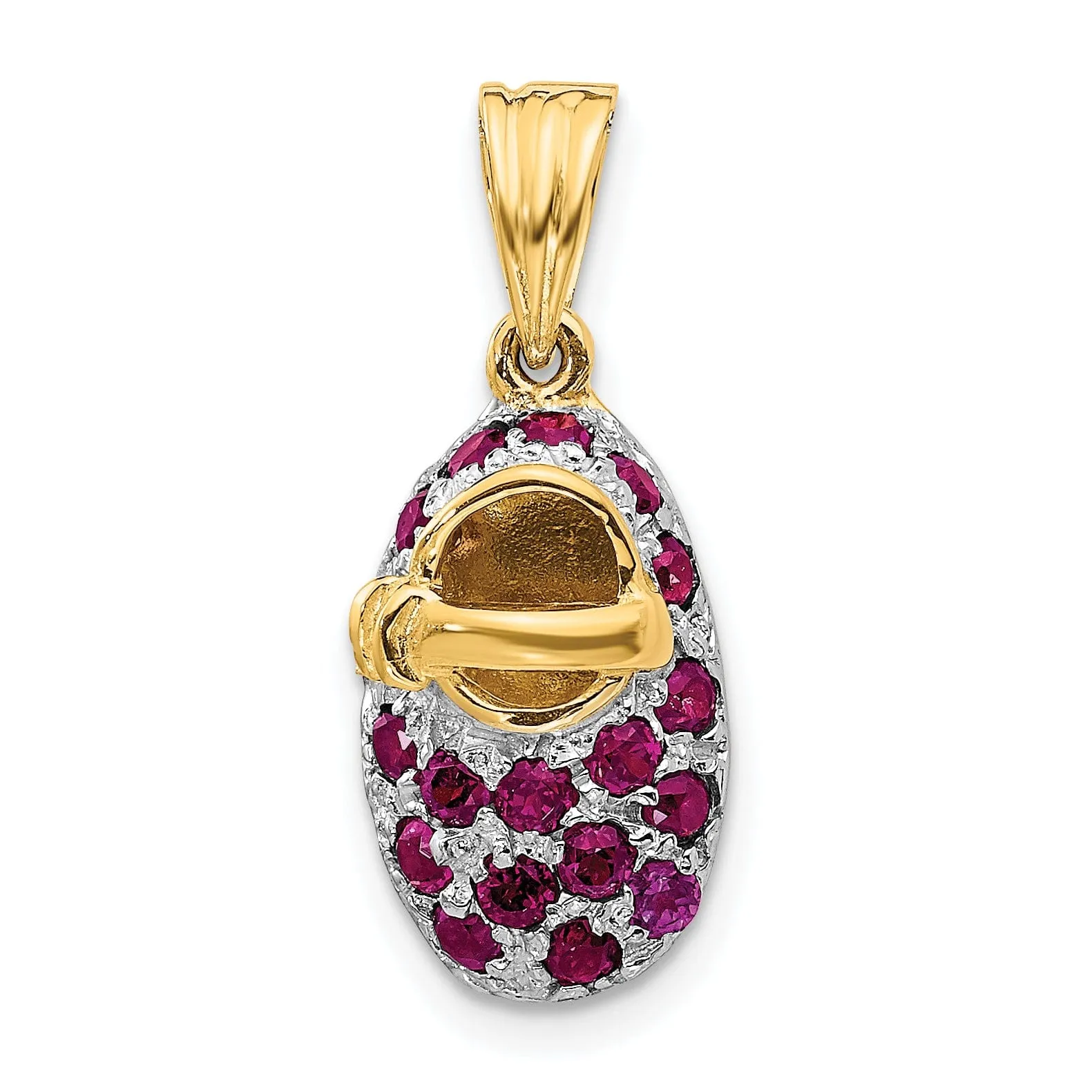 14k Two Tone Gold Garnet Stones Baby Shoe Charm