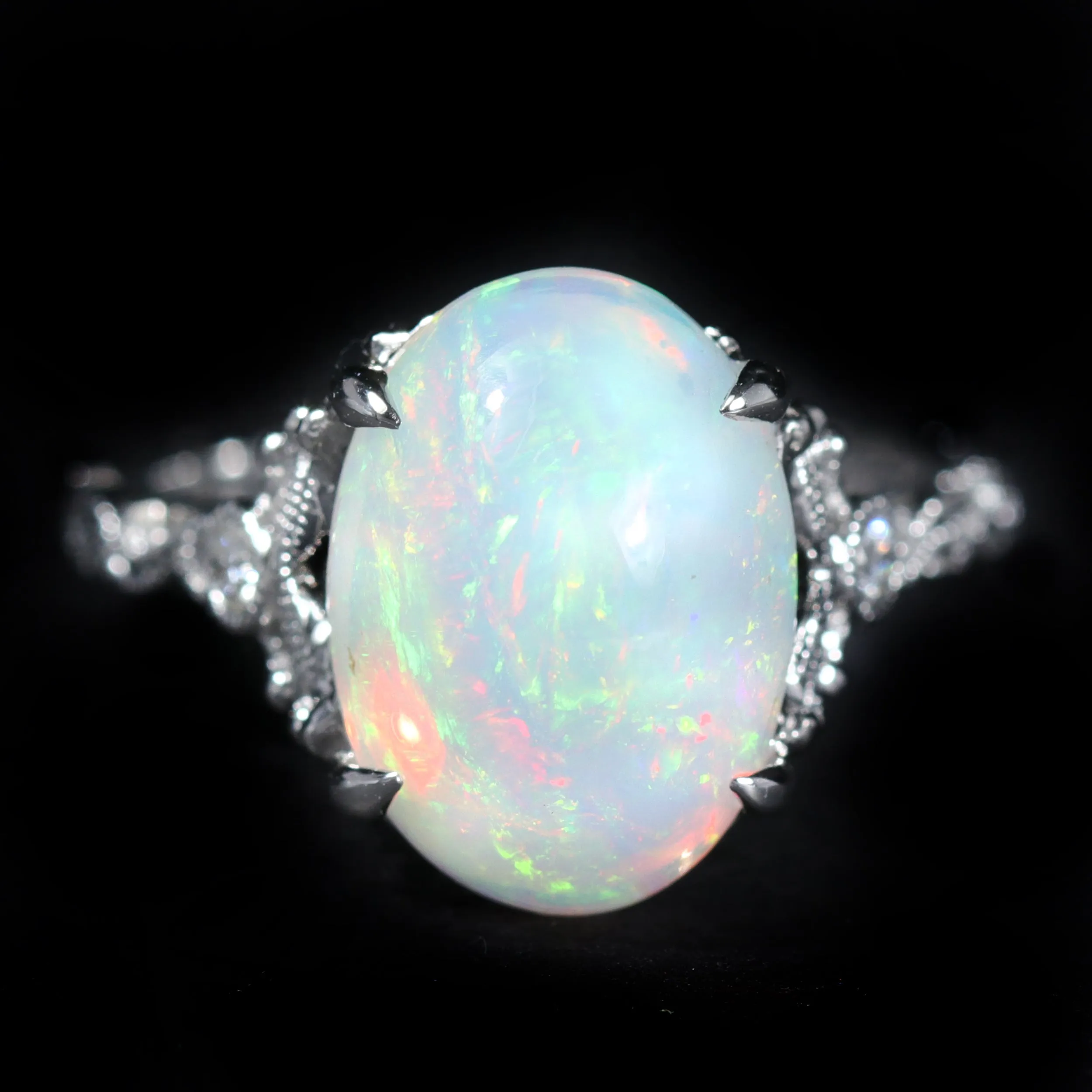 14K White Gold 2.92 Carat Opal and Diamond Ring