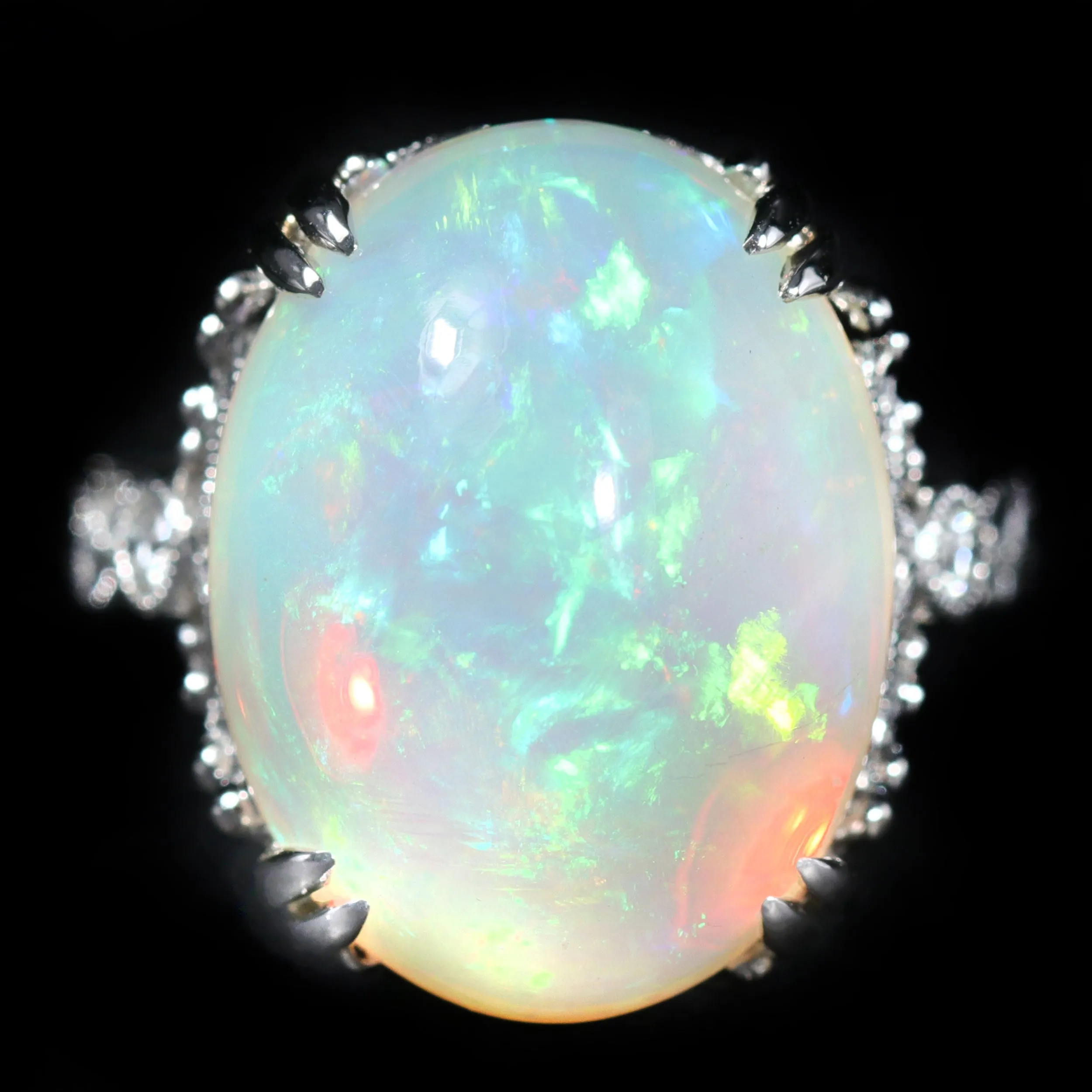 14K White Gold 9.40 Carat Opal and Diamond Ring