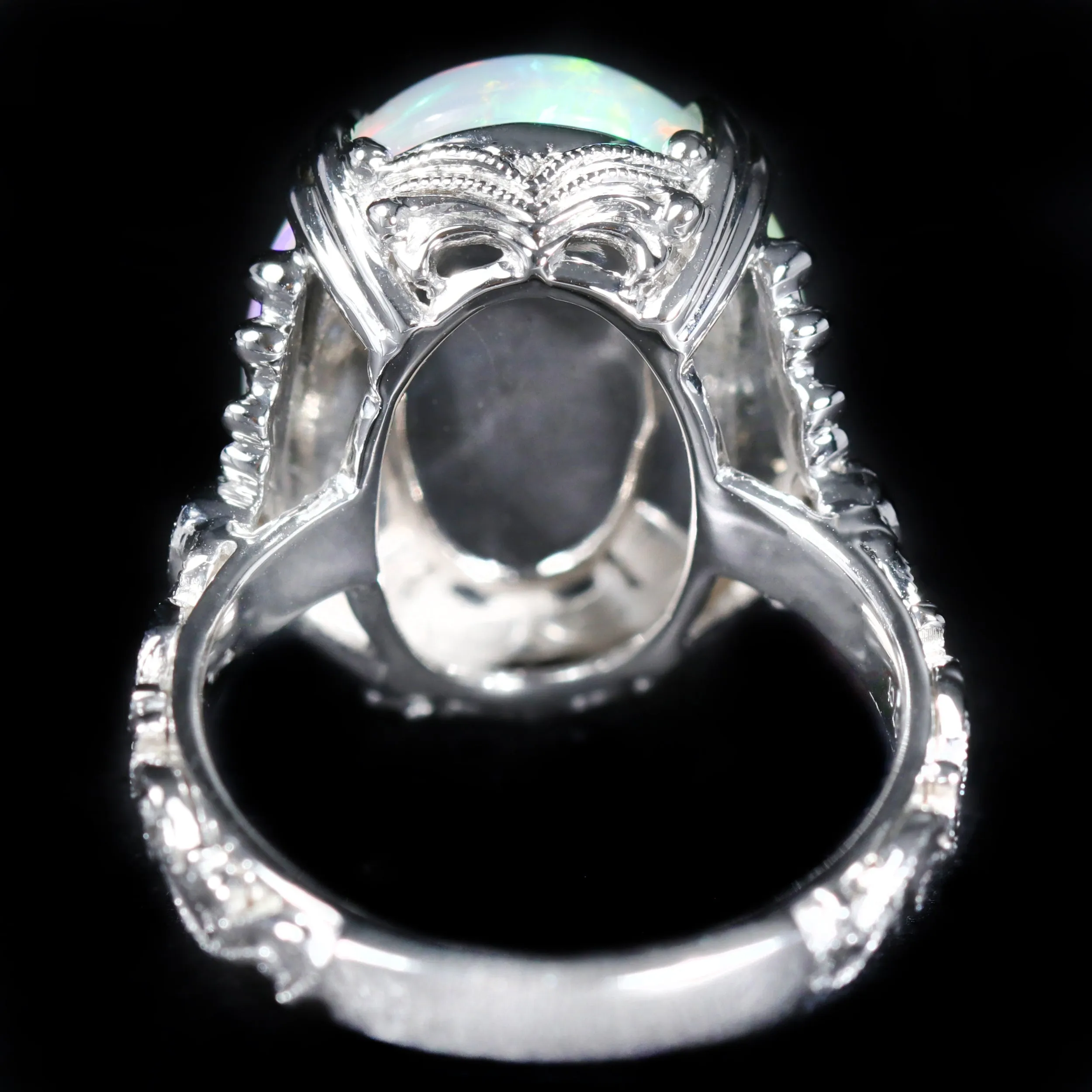 14K White Gold 9.40 Carat Opal and Diamond Ring