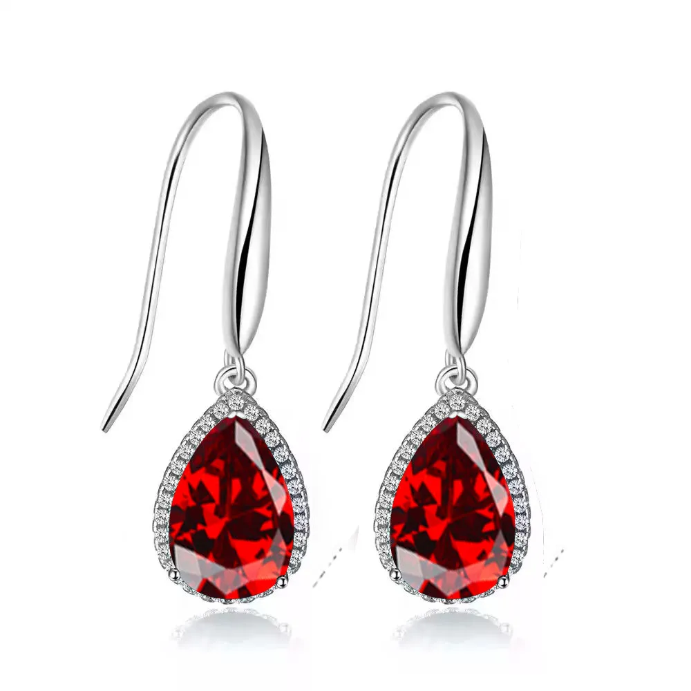 14k White Gold Plated 1/2 Ct Created Garnet Teardrop Earrings