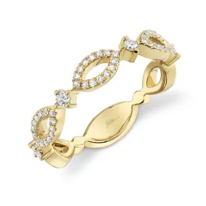 14K Yellow Gold Diamond Open Design Stackable Ring
