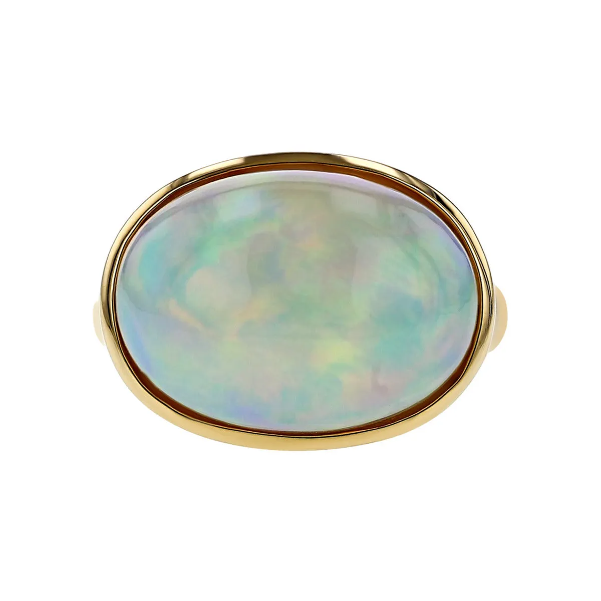 14K Yellow Gold Ethiopian White Cabochon Opal Ring