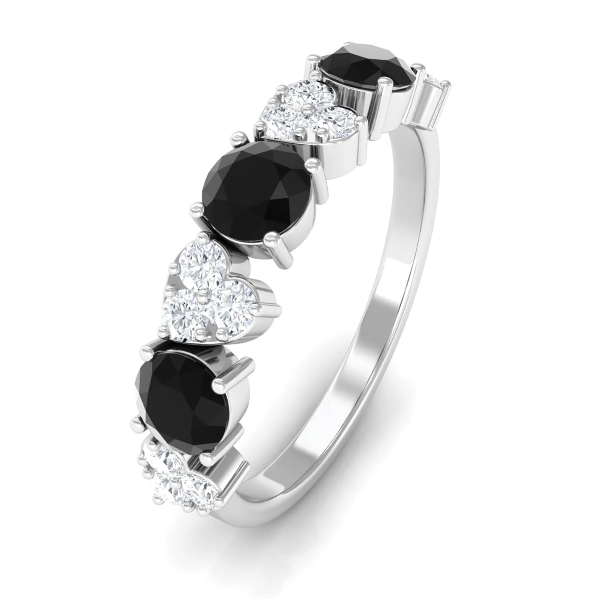 1.50 CT Alternate Black Diamond and Diamond Heart Eternity Ring