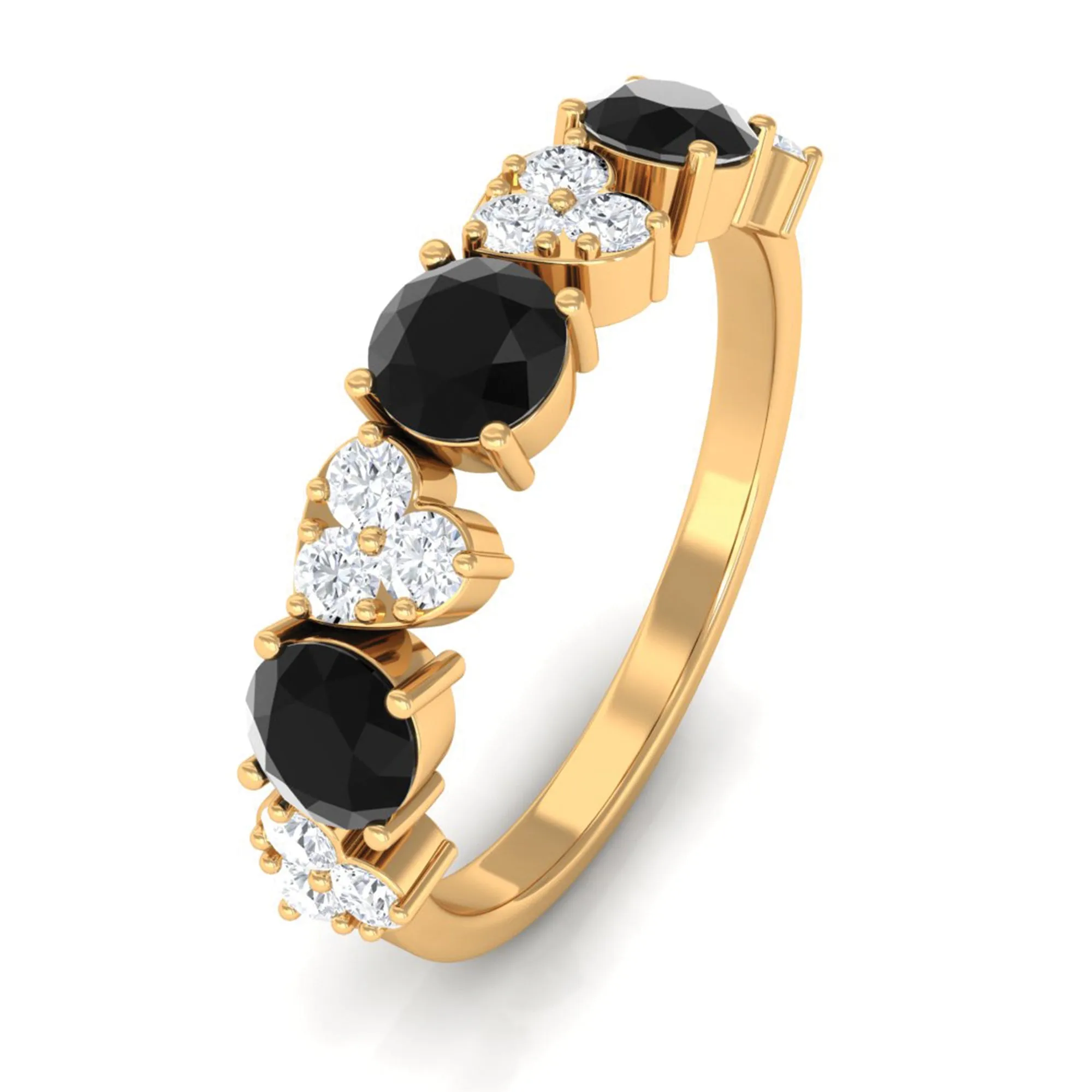 1.50 CT Alternate Black Diamond and Diamond Heart Eternity Ring