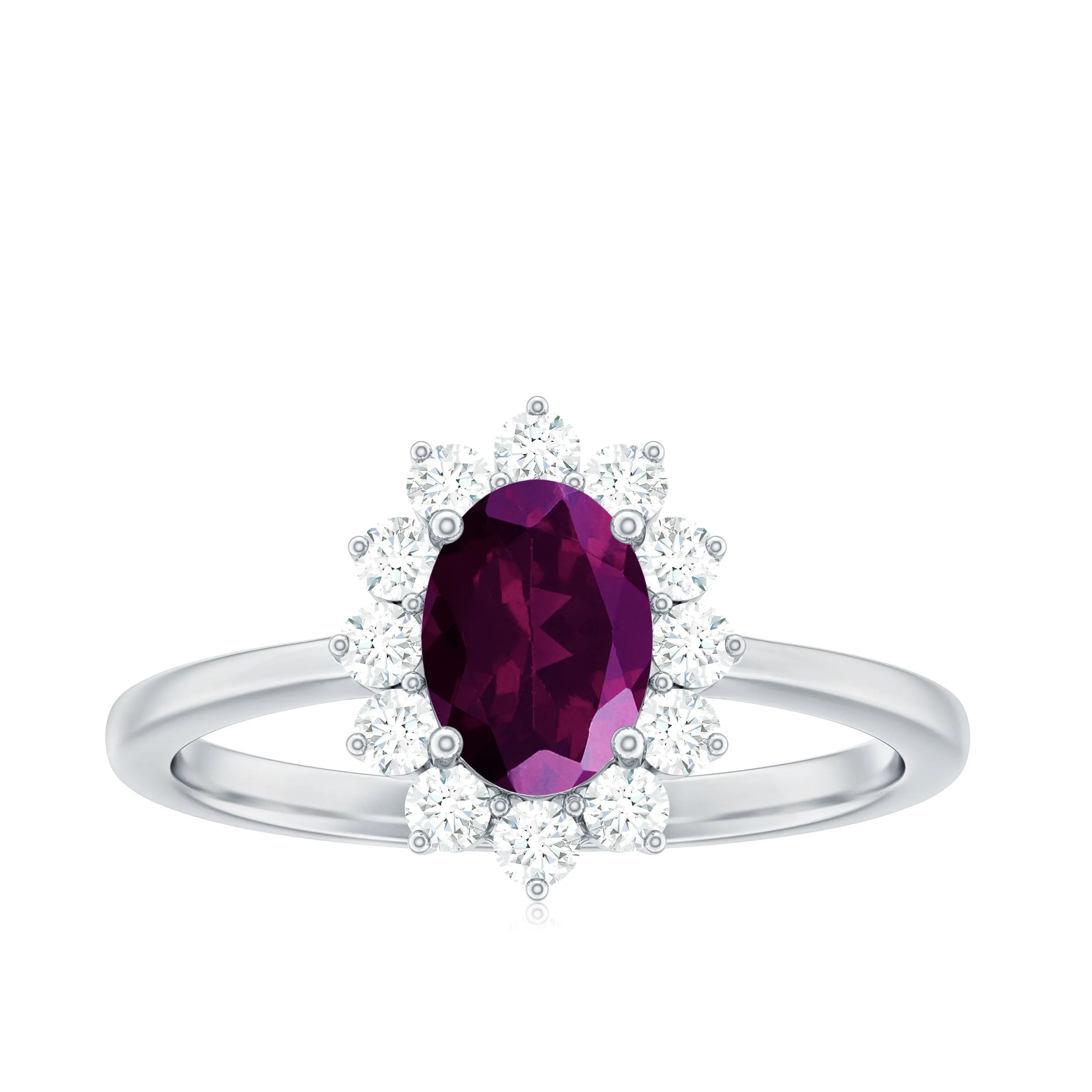 1.50 CT Princess Diana Inspired Oval Shape Rhodolite Engagement Ring Diamond Halo