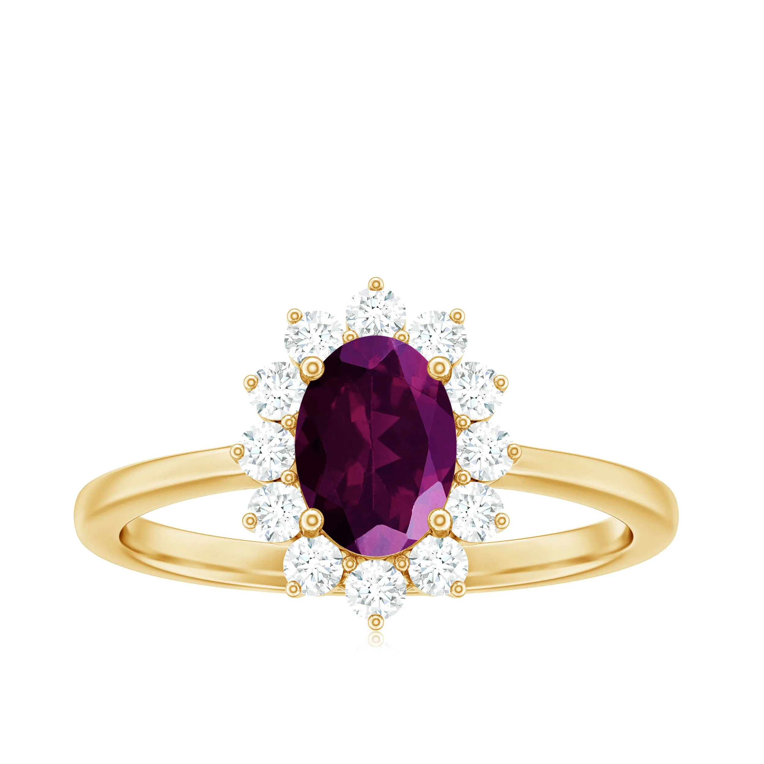 1.50 CT Princess Diana Inspired Oval Shape Rhodolite Engagement Ring Diamond Halo