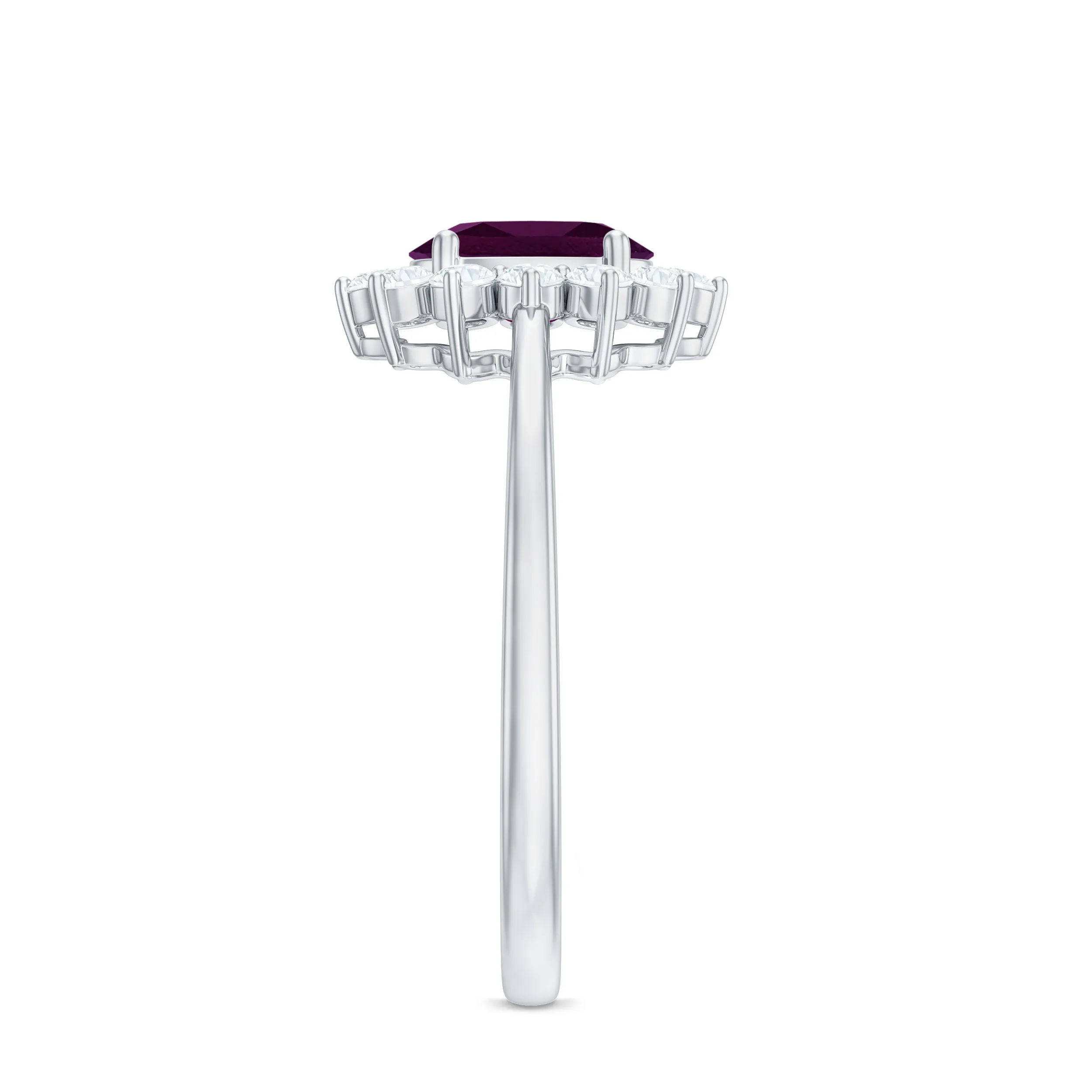 1.50 CT Princess Diana Inspired Oval Shape Rhodolite Engagement Ring Diamond Halo