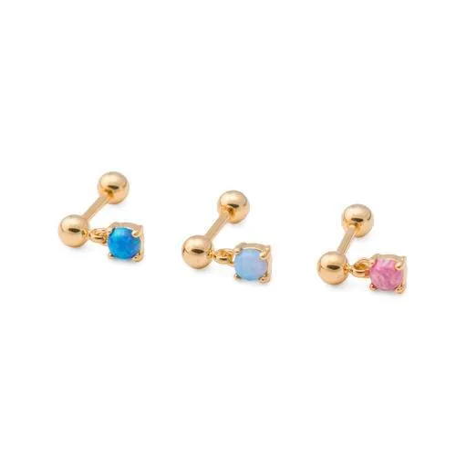 16g 5/16” Gold-Plated Straight Steel Barbell with Opal Dangle