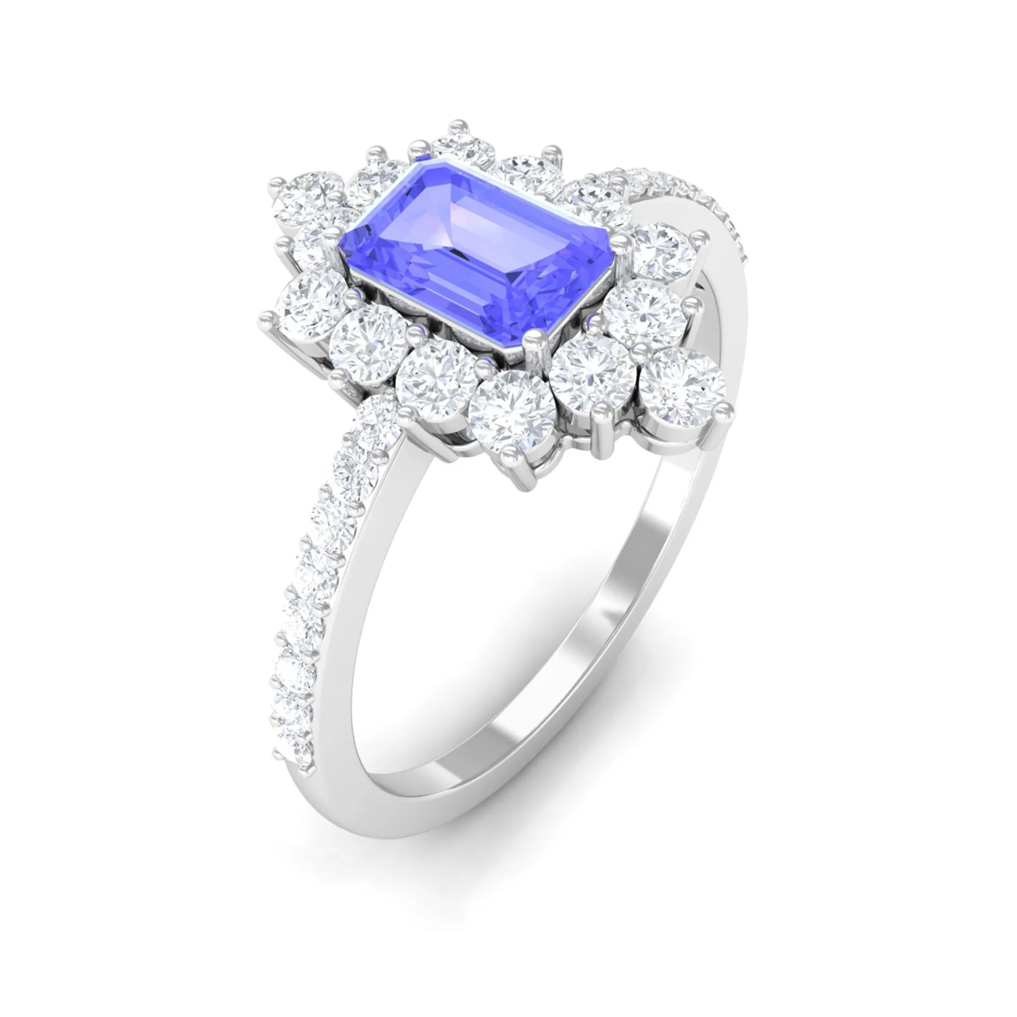 1.75 CT Tanzanite and Diamond Vintage Inspired Halo Ring