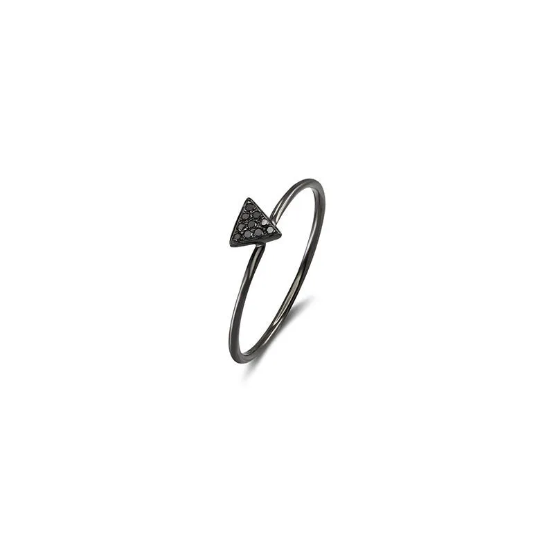18k Gold Triangle Shape Pave Black Diamond Ring