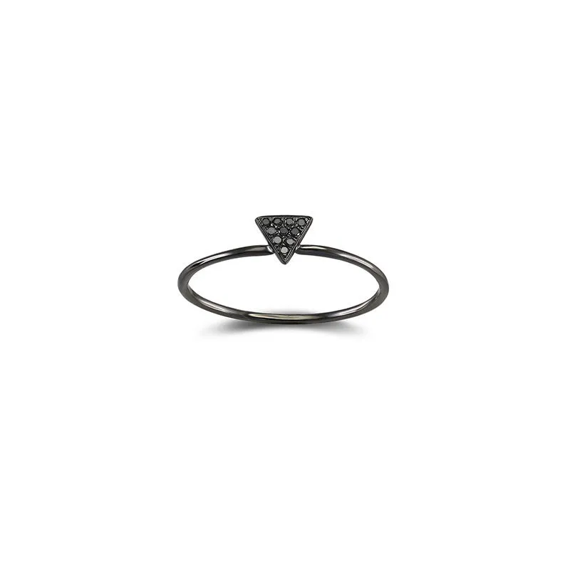 18k Gold Triangle Shape Pave Black Diamond Ring