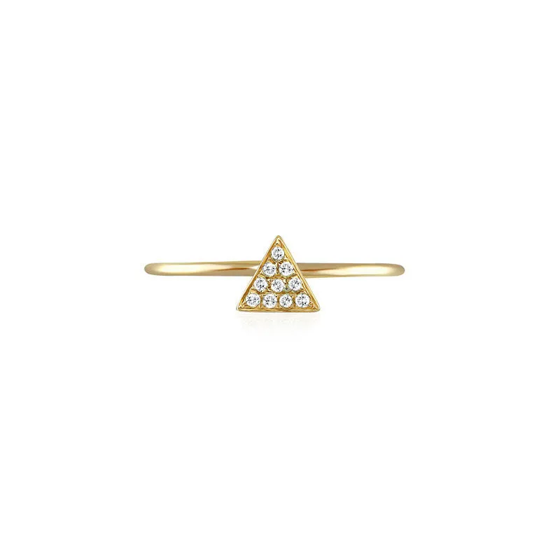 18k Gold Triangle Shape Pave Diamond Ring