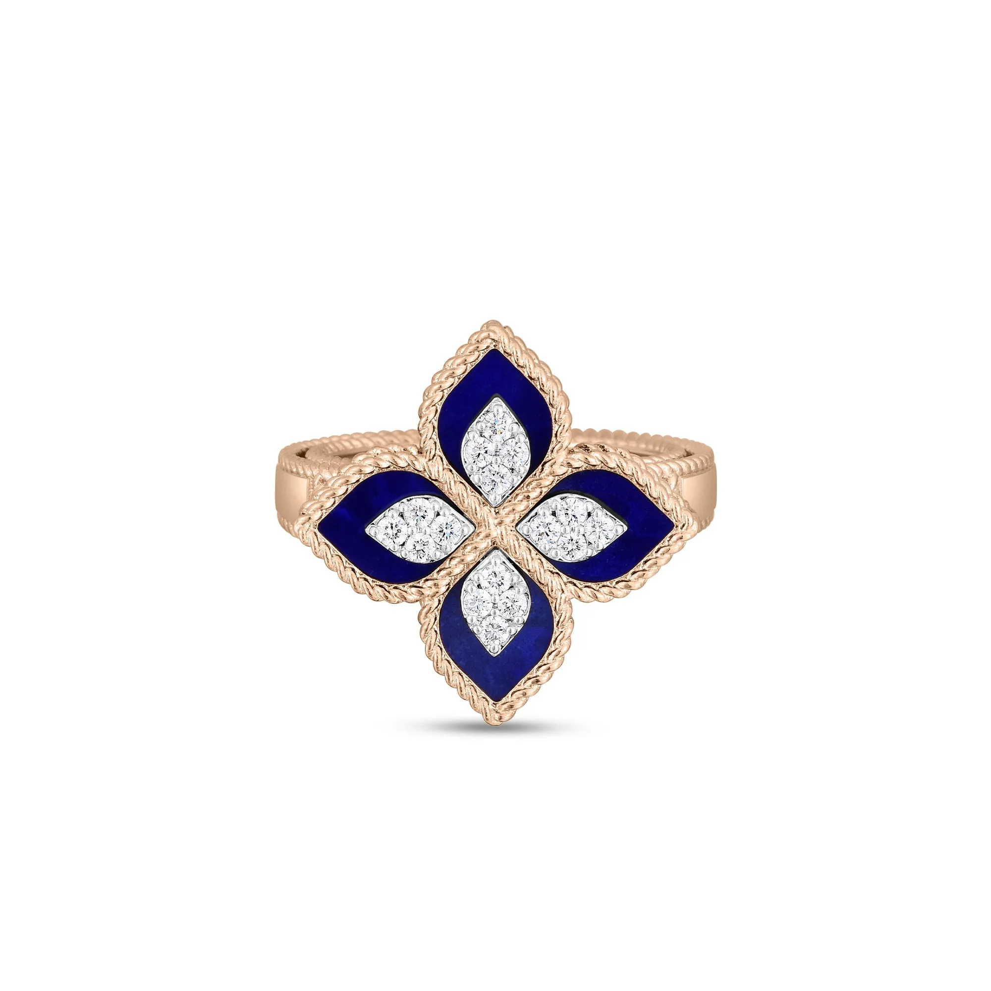 18K Rose/White Gold Venetian Princess Blue Lapis & Diamond Flower Ring