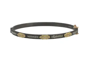 18K Yellow Gold and Grey Sterling Silver Scroll and Pave Huggie Bracelet with Champagne Diamonds (0.32 TCW)