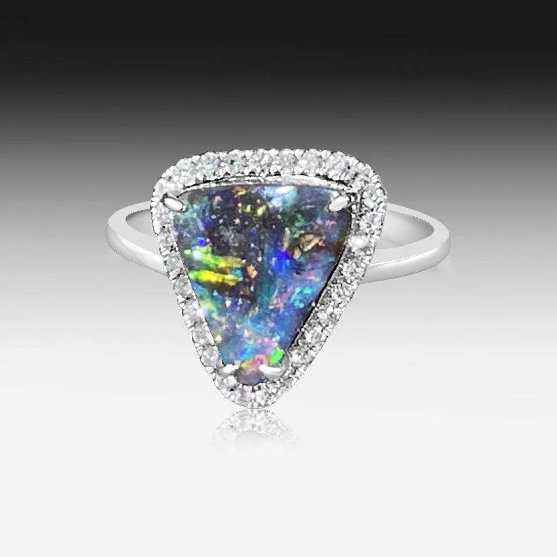 18kt White Gold Boulder Opal Diamond ring