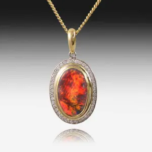 18kt Yellow Gold Black Opal and diamond pendant