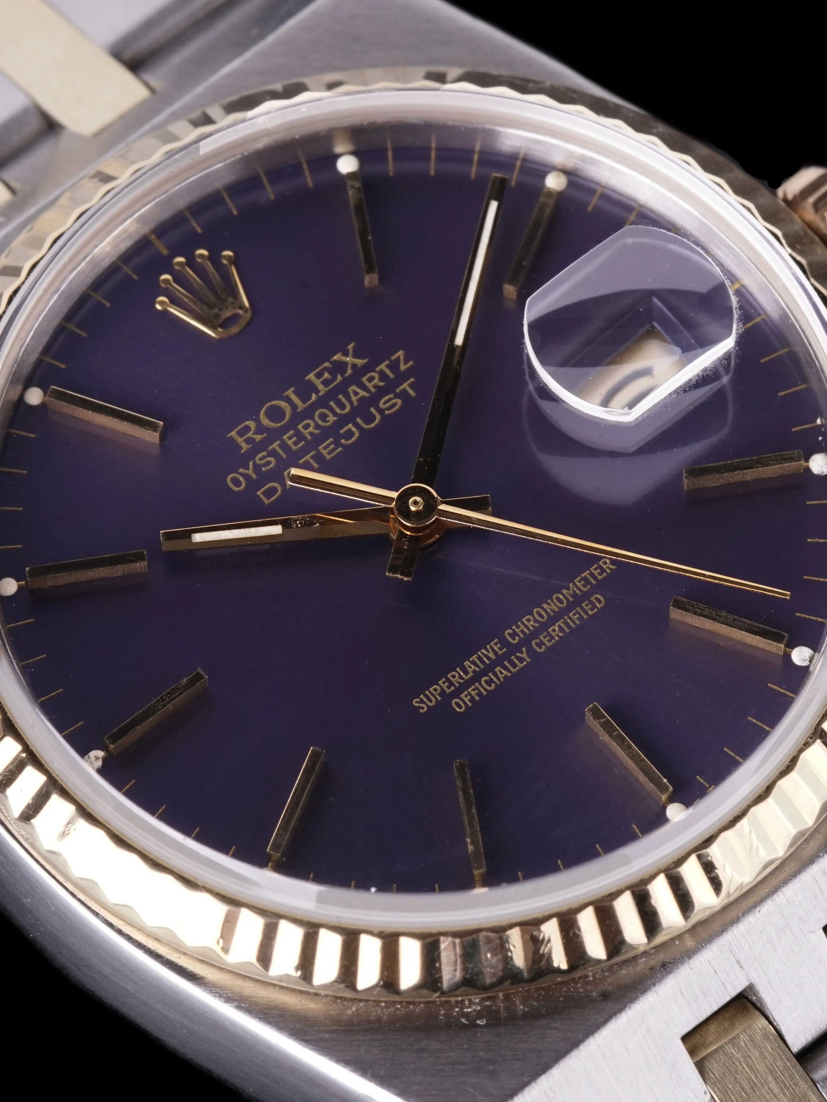 1980 Rolex Two-Tone Oysterquartz Datejust (Ref. 17013) "Purple Dial" With Box, Papers, and RSC Papers