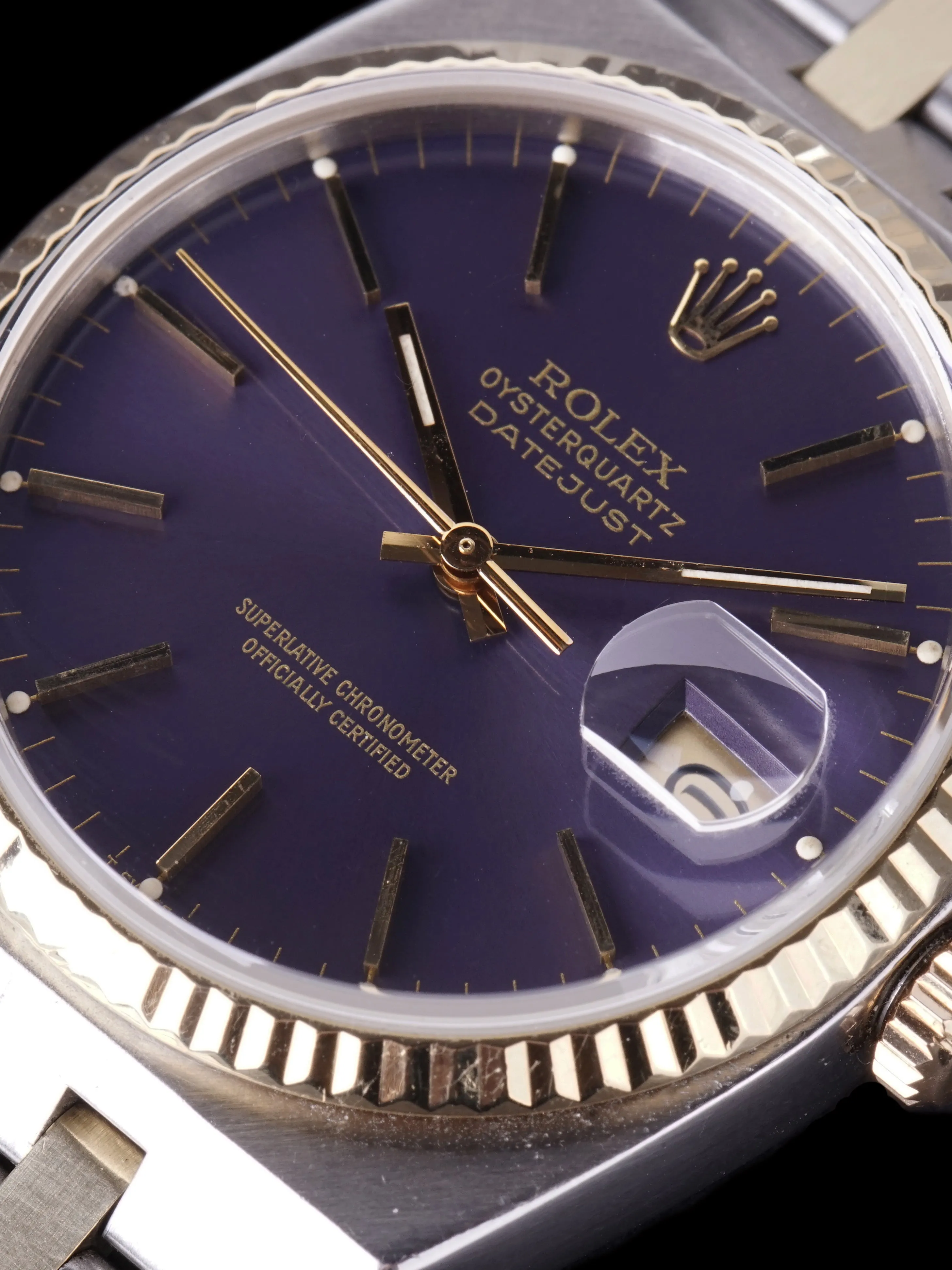 1980 Rolex Two-Tone Oysterquartz Datejust (Ref. 17013) "Purple Dial" With Box, Papers, and RSC Papers