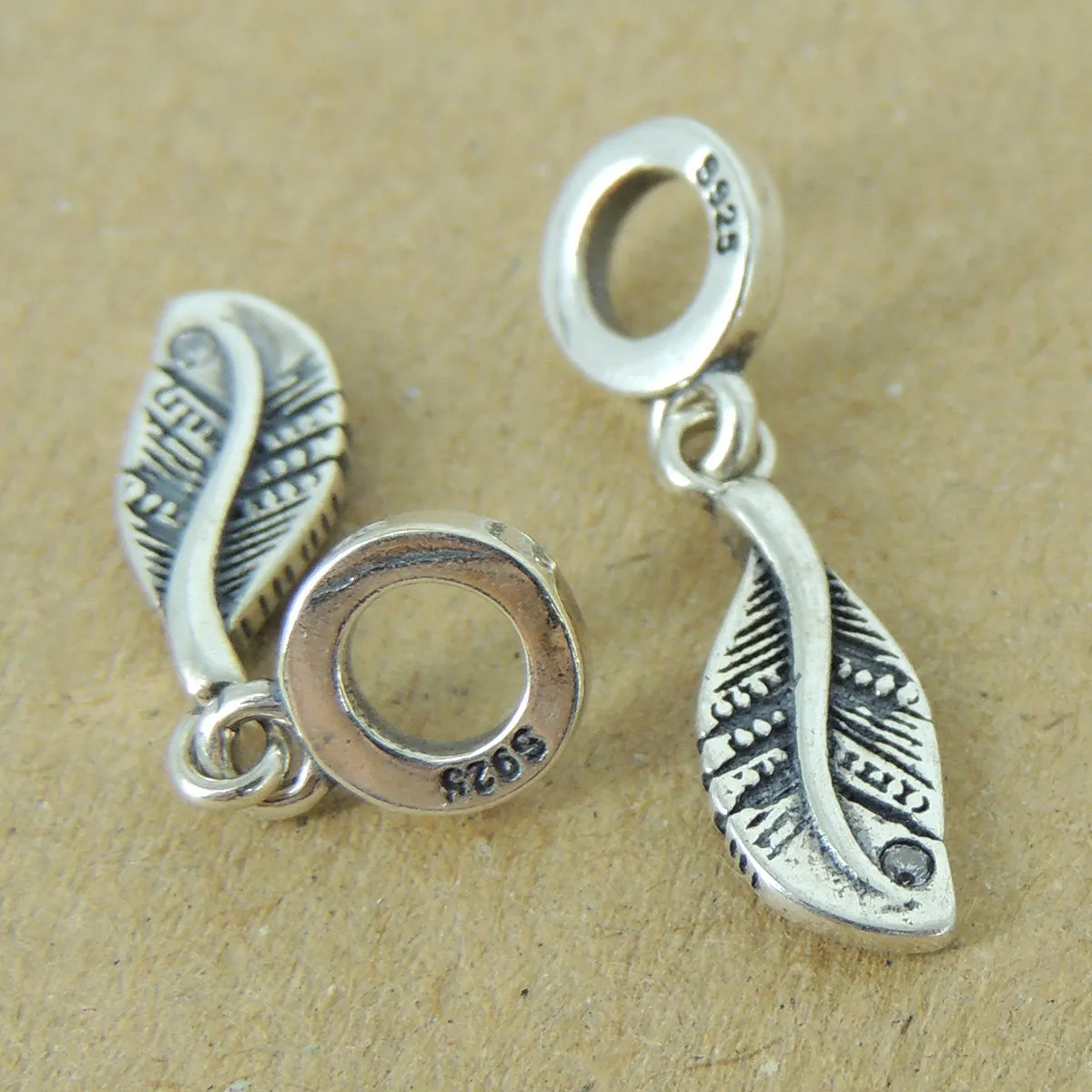 2 Pcs Sterling Silver Leaf Charm Pendant with CZ Stone 925 Stamp WSP383X2 Wholesale: See Discount Coupons in Item Details