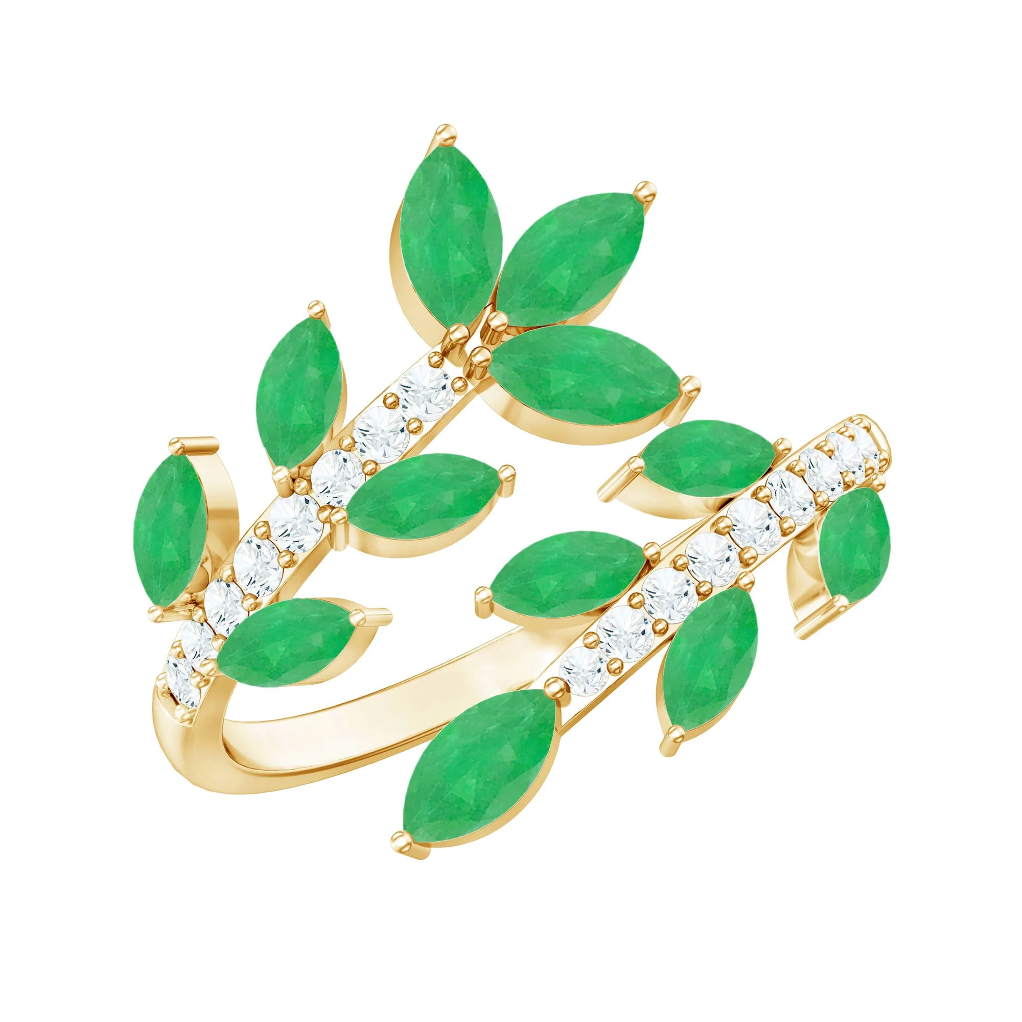 2.25 CT Marquise Emerald Leaf Wrap Ring with Diamond in Prong Setting