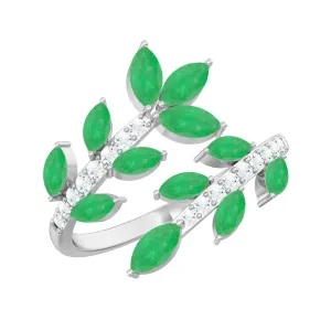 2.25 CT Marquise Emerald Leaf Wrap Ring with Diamond in Prong Setting