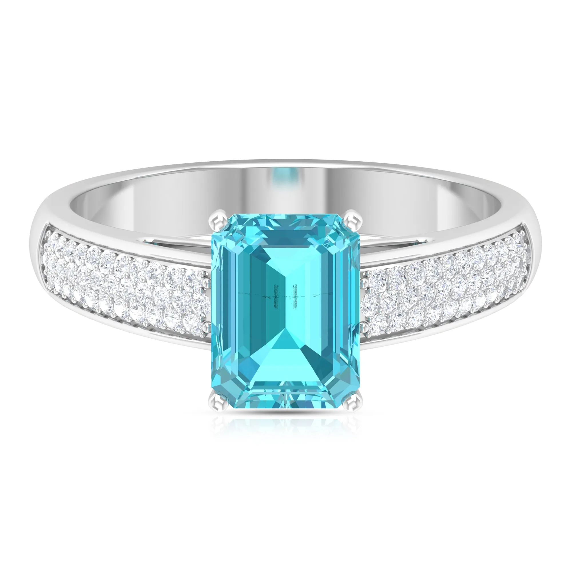 2.25 CT Solitaire Swiss Blue Topaz and Diamond Ring