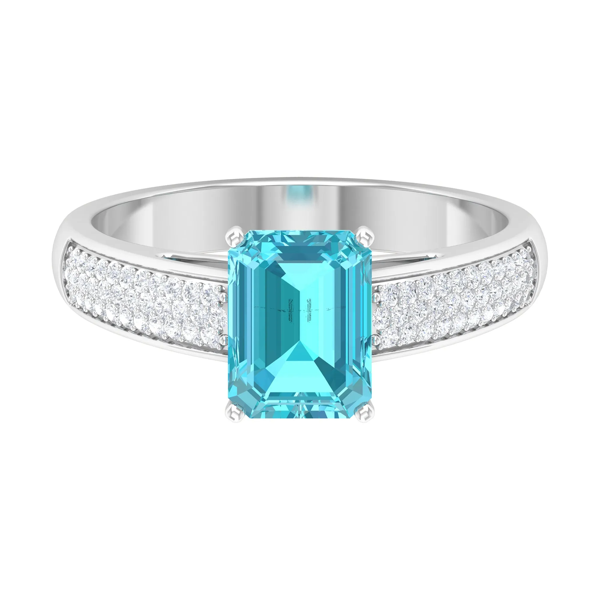 2.25 CT Solitaire Swiss Blue Topaz and Diamond Ring