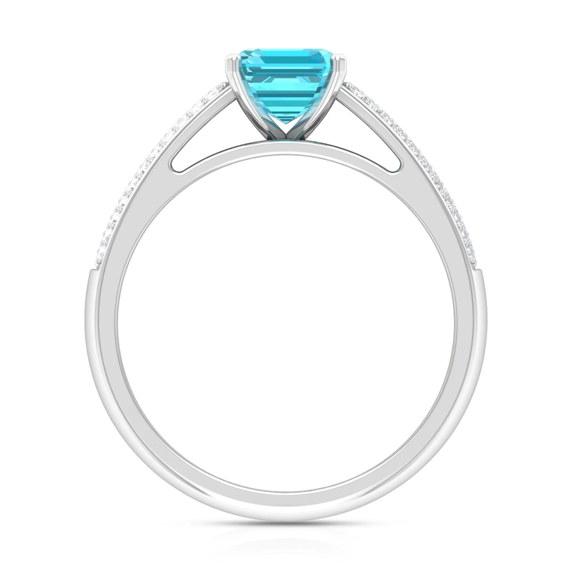 2.25 CT Solitaire Swiss Blue Topaz and Diamond Ring