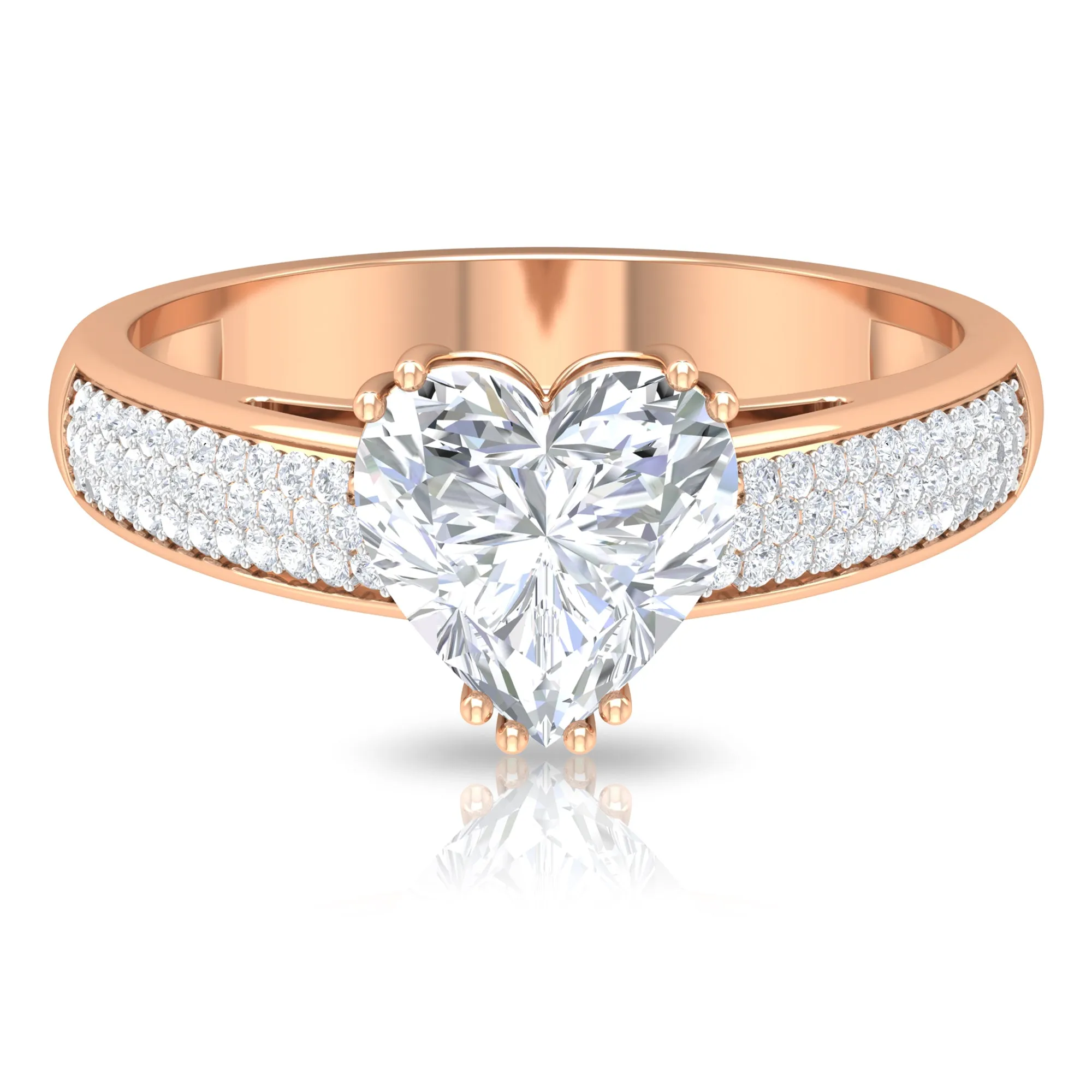 2.5 CT Double Prong Set Moissanite Solitaire Ring with Pave Set Side Stones