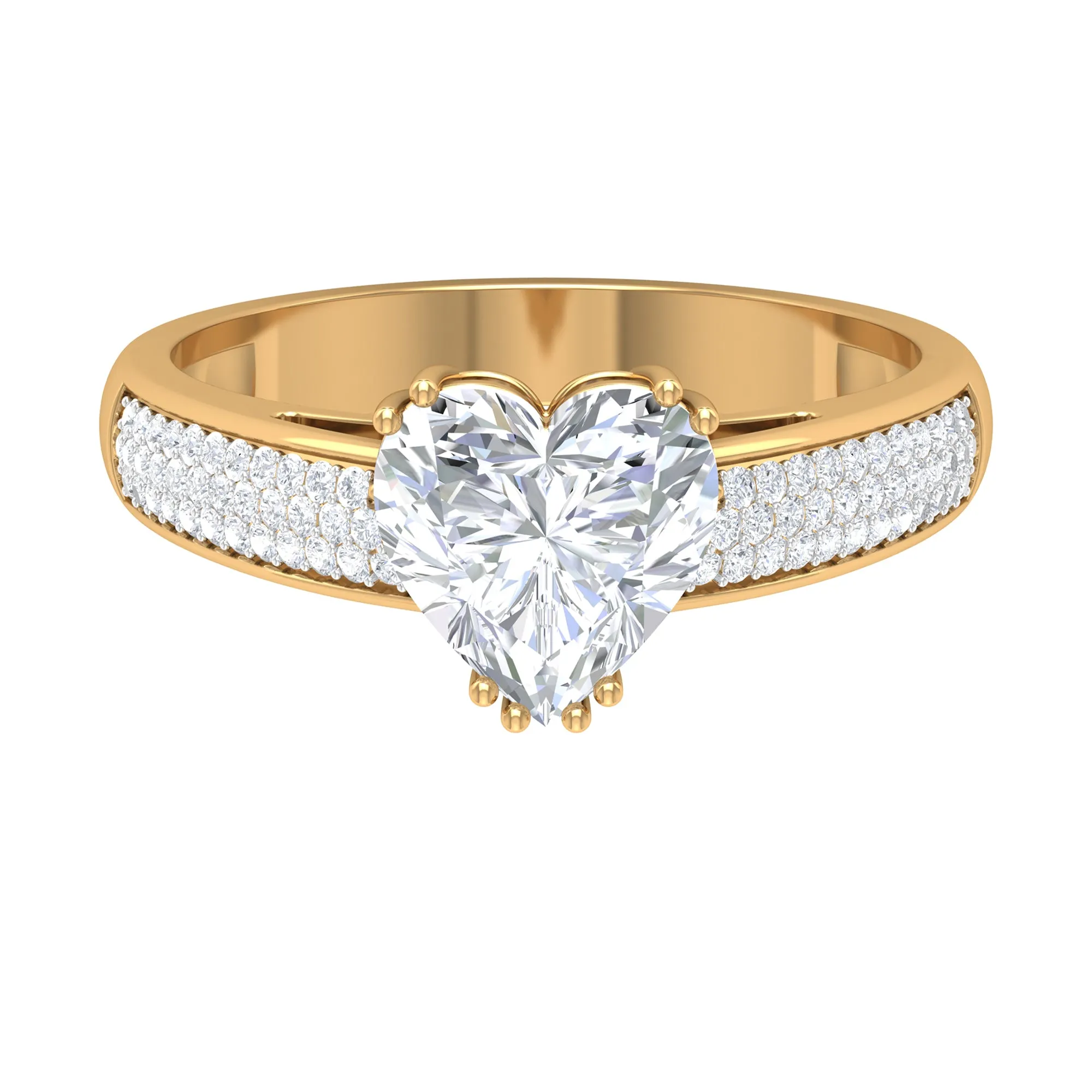 2.5 CT Double Prong Set Moissanite Solitaire Ring with Pave Set Side Stones