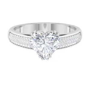 2.5 CT Double Prong Set Moissanite Solitaire Ring with Pave Set Side Stones