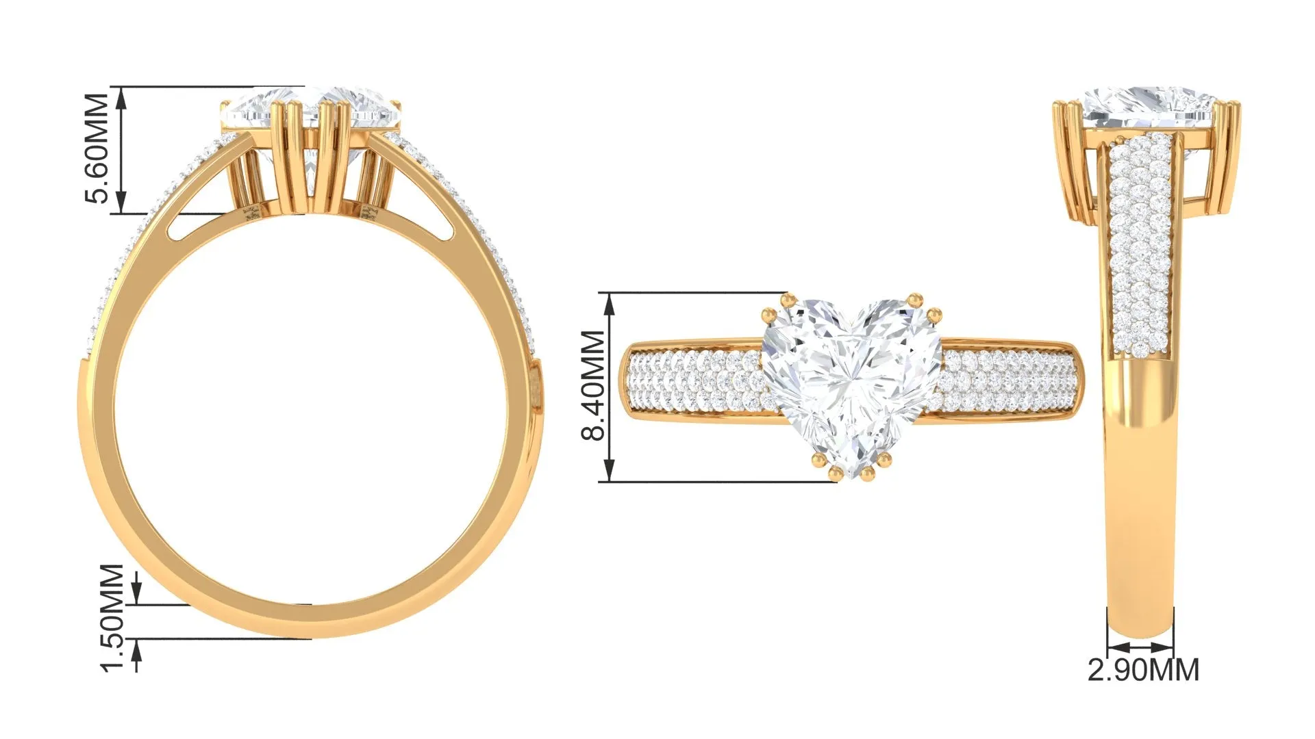 2.5 CT Double Prong Set Moissanite Solitaire Ring with Pave Set Side Stones