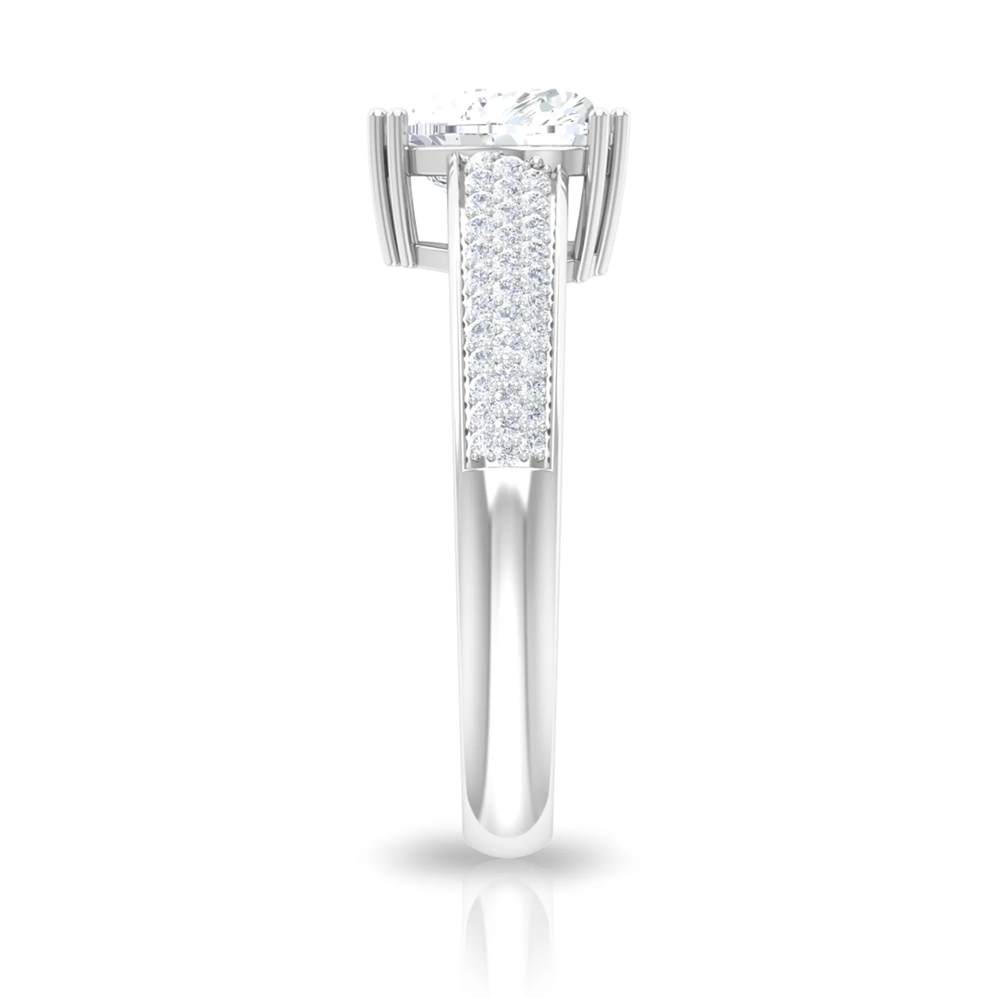 2.5 CT Double Prong Set Moissanite Solitaire Ring with Pave Set Side Stones