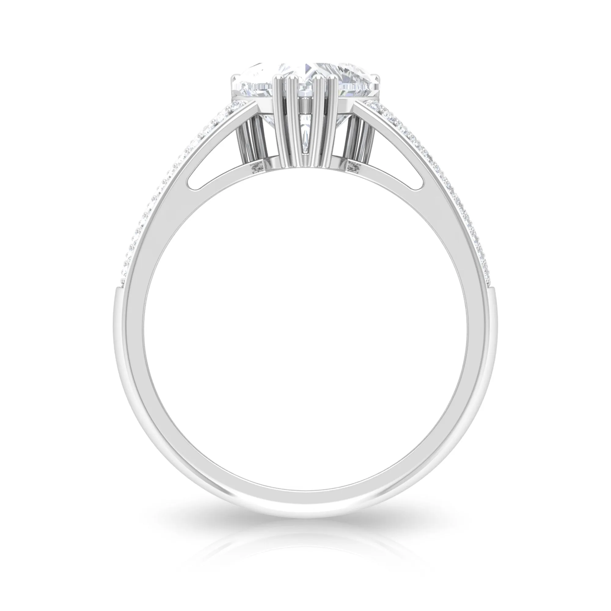 2.5 CT Double Prong Set Moissanite Solitaire Ring with Pave Set Side Stones