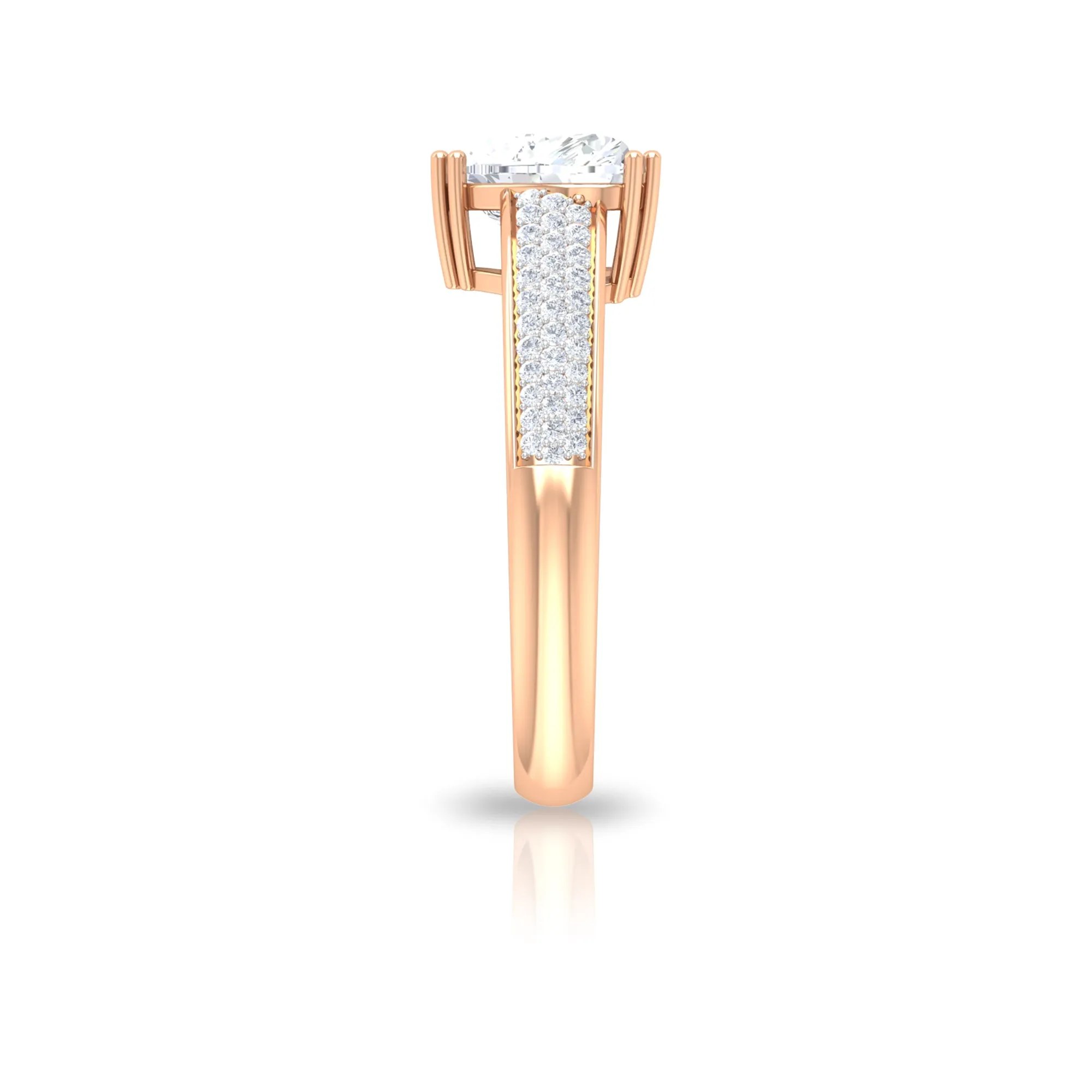 2.5 CT Double Prong Set Moissanite Solitaire Ring with Pave Set Side Stones