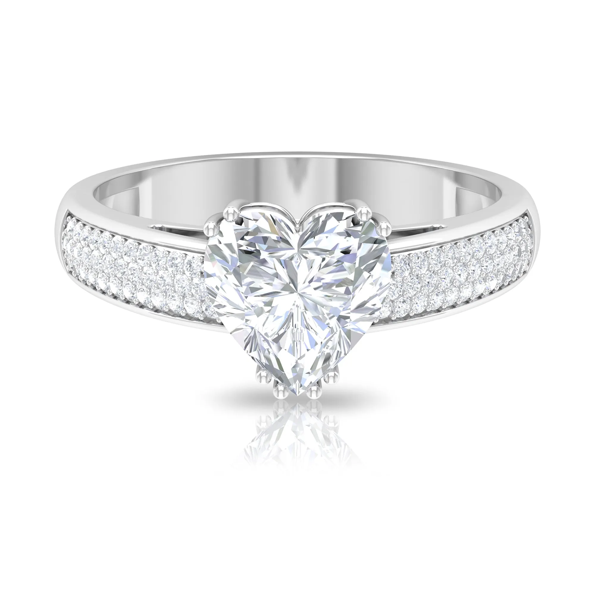 2.5 CT Double Prong Set Moissanite Solitaire Ring with Pave Set Side Stones