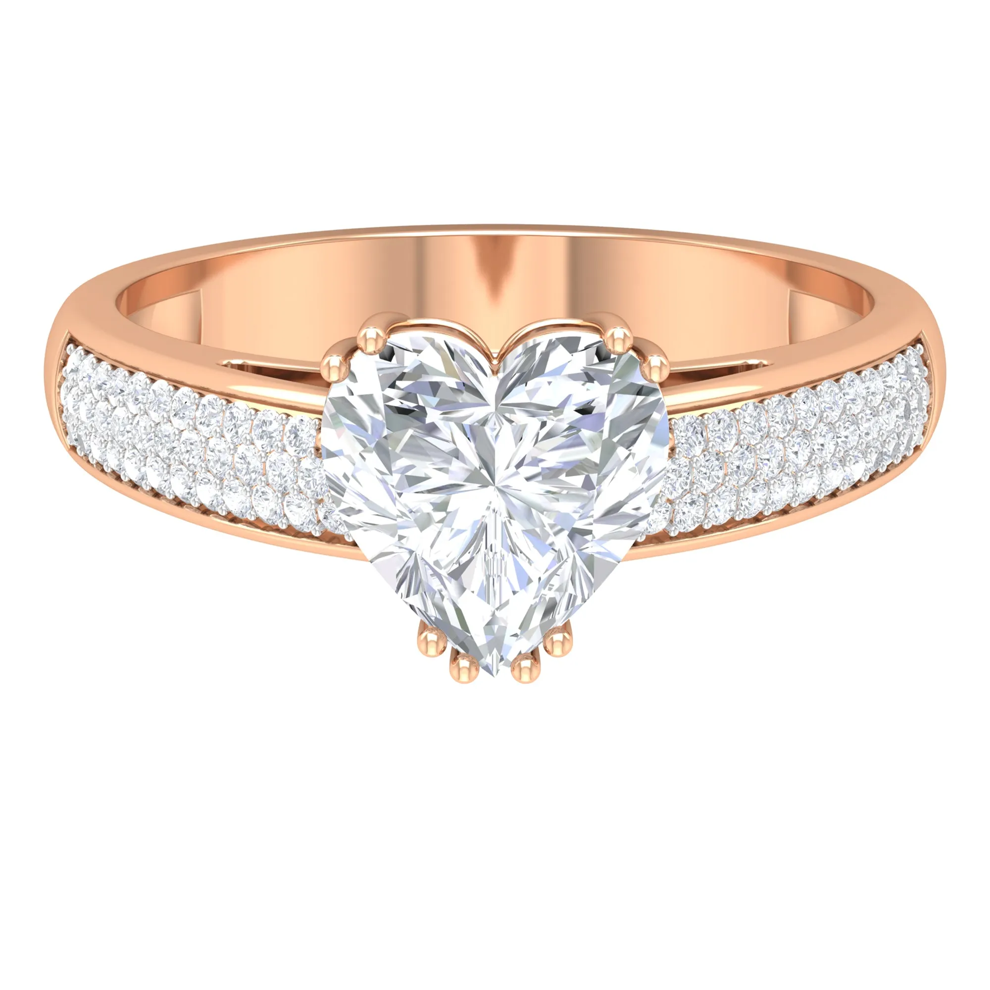 2.5 CT Double Prong Set Moissanite Solitaire Ring with Pave Set Side Stones
