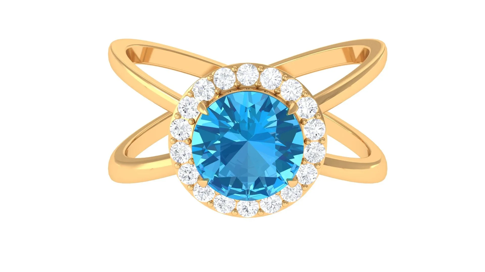 2.50 CT Swiss Blue Topaz Solitaire and Diamond Split Shank Ring