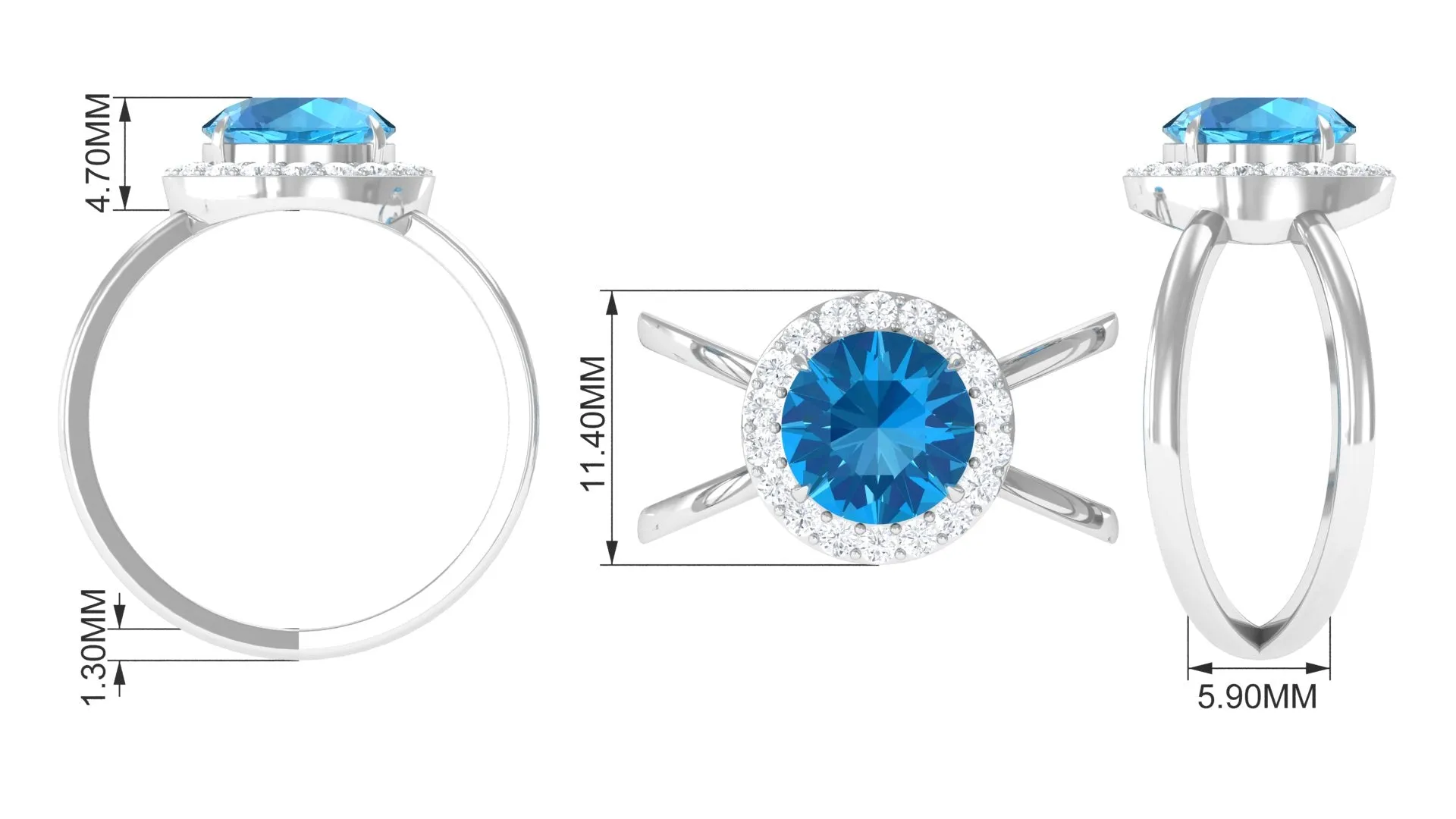 2.50 CT Swiss Blue Topaz Solitaire and Diamond Split Shank Ring