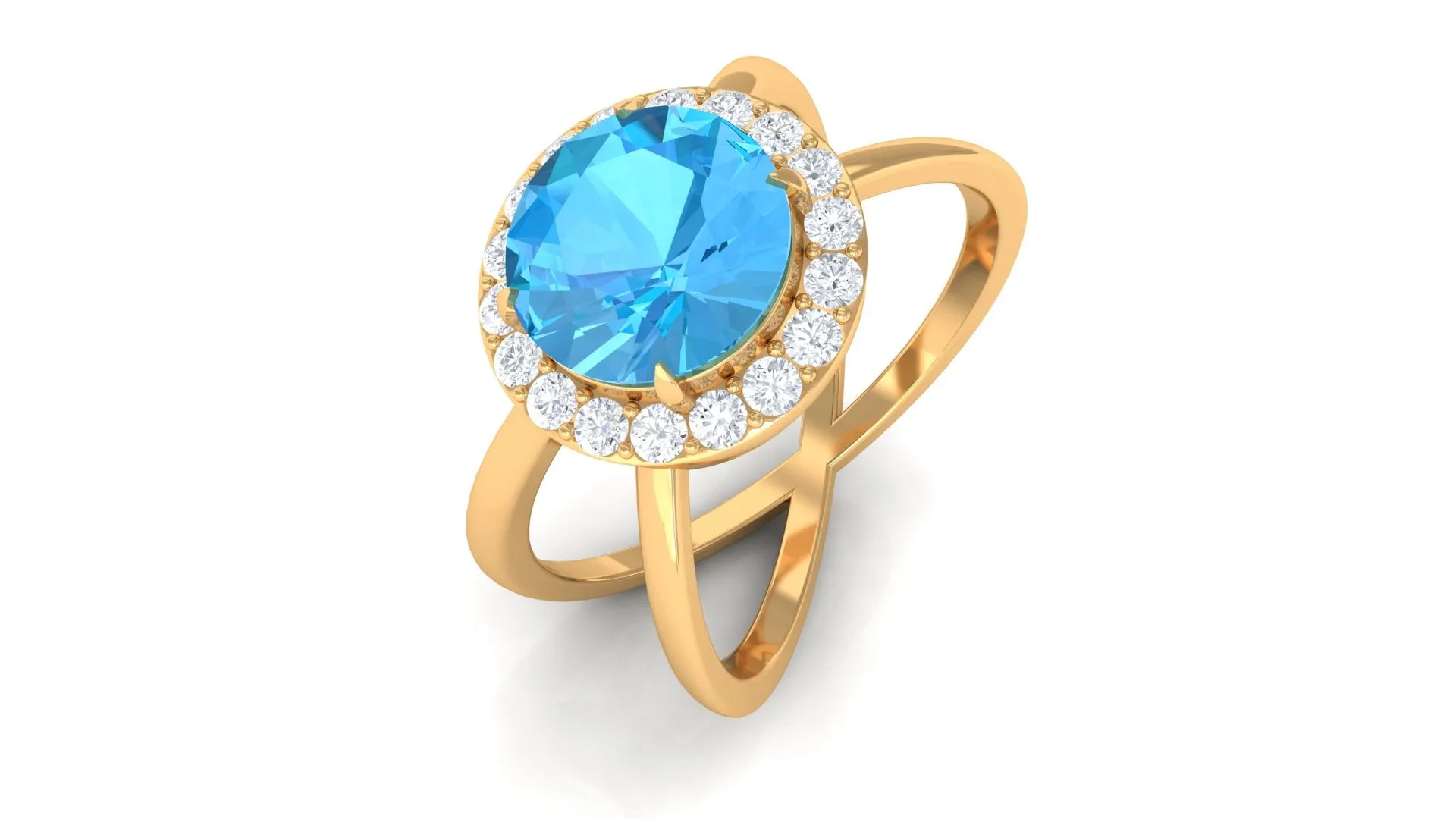 2.50 CT Swiss Blue Topaz Solitaire and Diamond Split Shank Ring