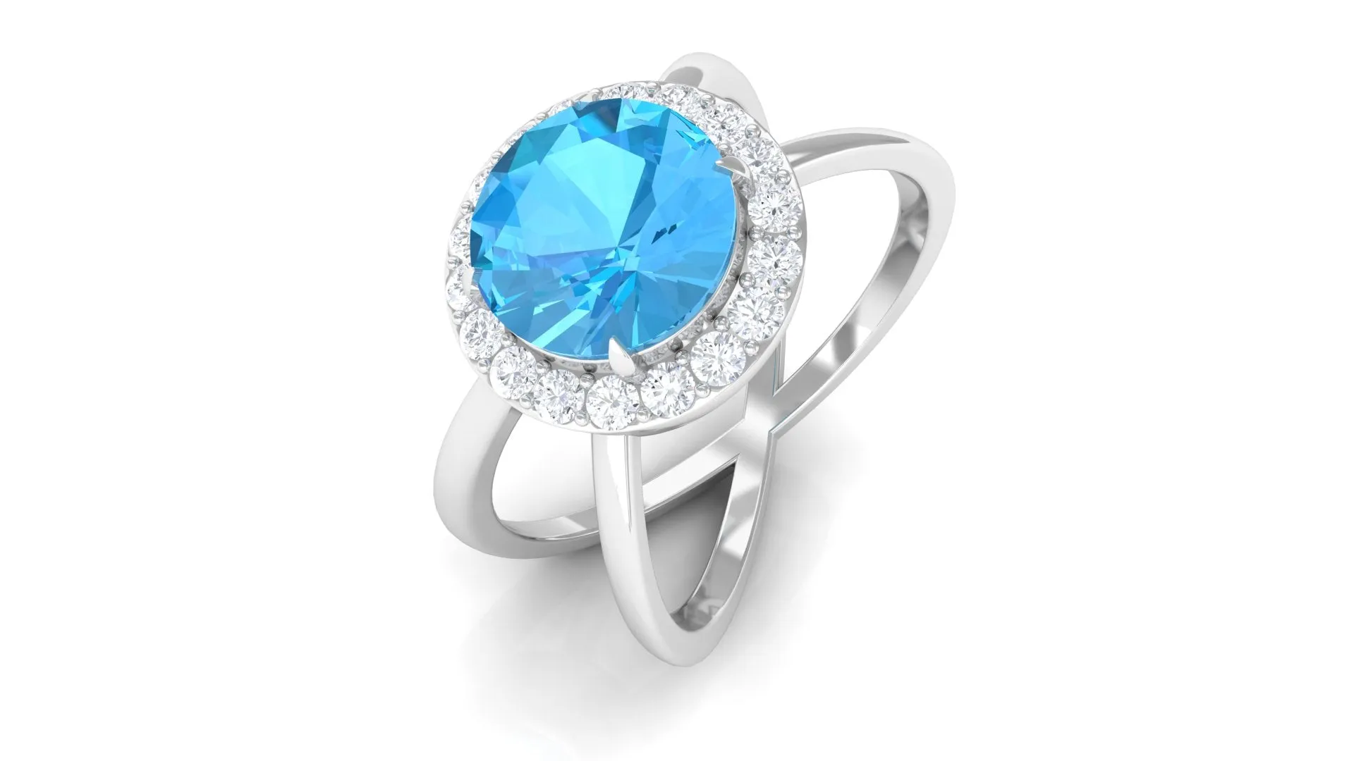 2.50 CT Swiss Blue Topaz Solitaire and Diamond Split Shank Ring