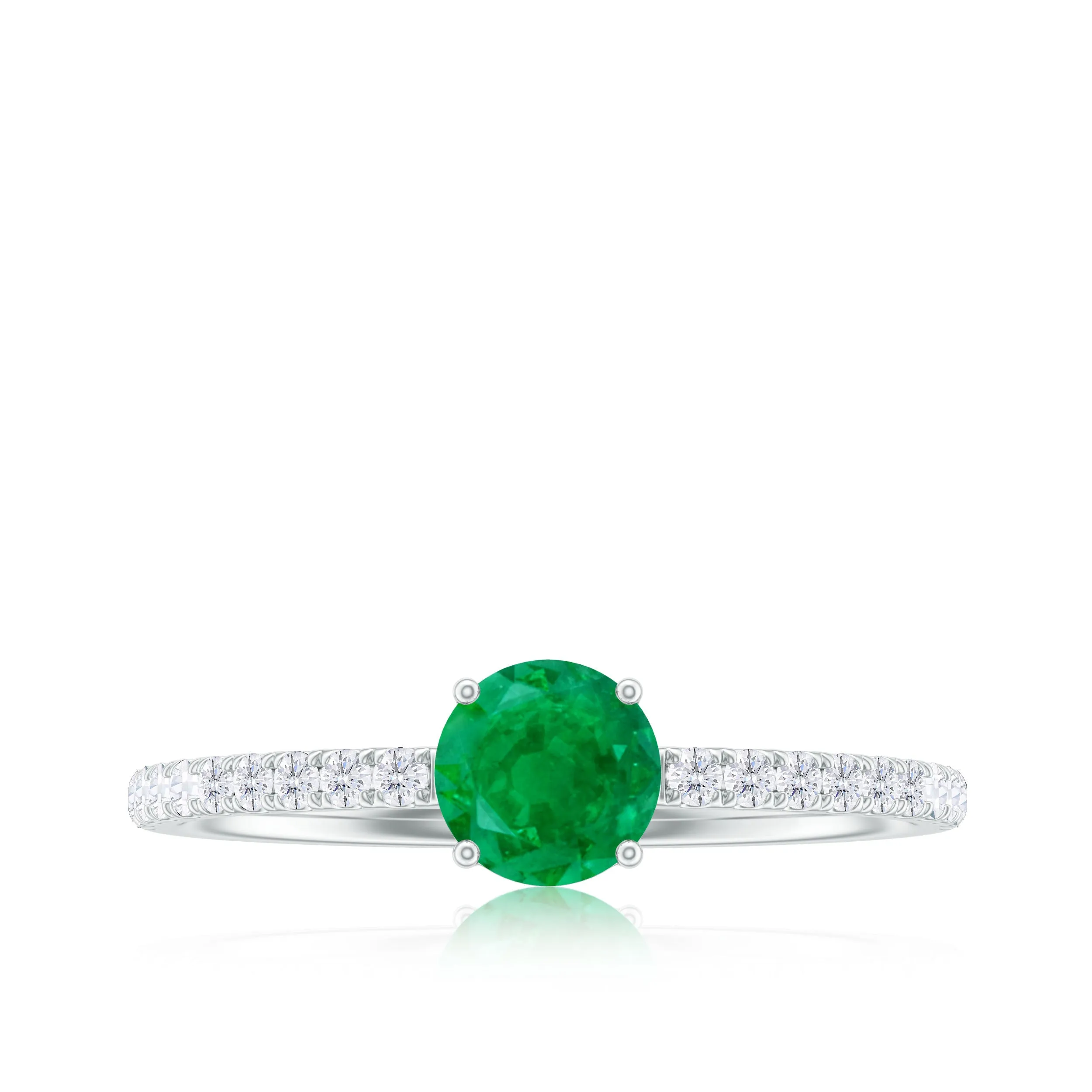 3/4 CT Classic Solitaire Engagement Ring with Emerald and Diamond