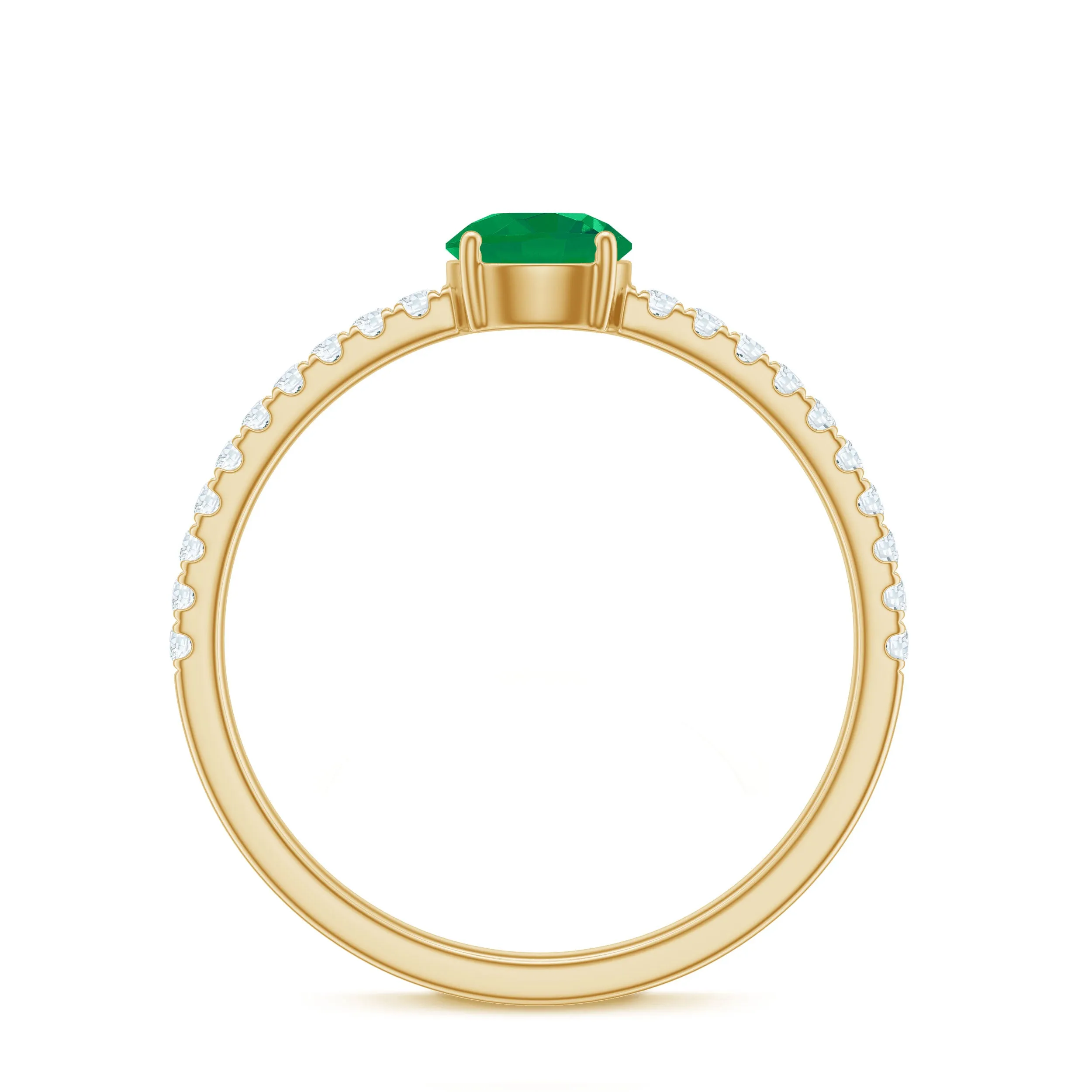 3/4 CT Classic Solitaire Engagement Ring with Emerald and Diamond