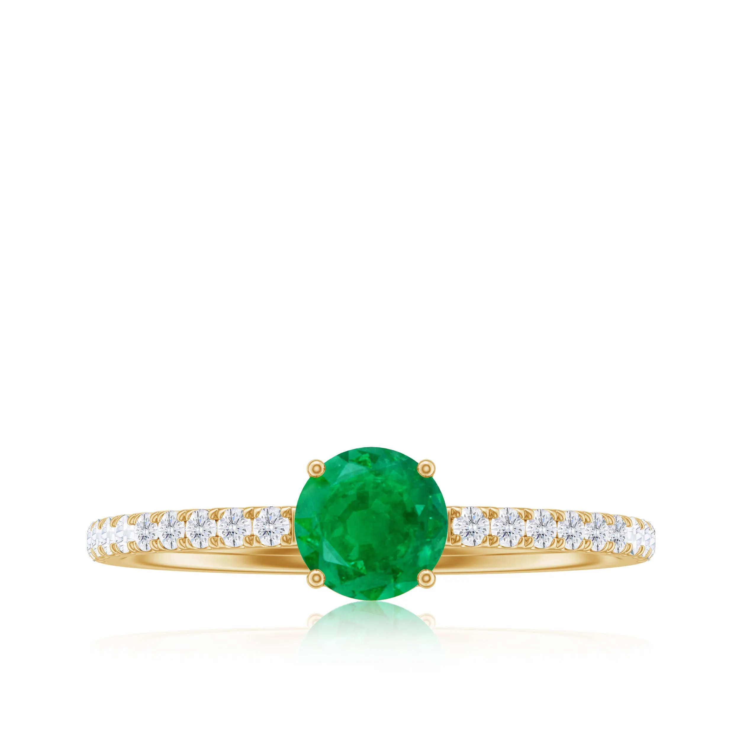 3/4 CT Classic Solitaire Engagement Ring with Emerald and Diamond