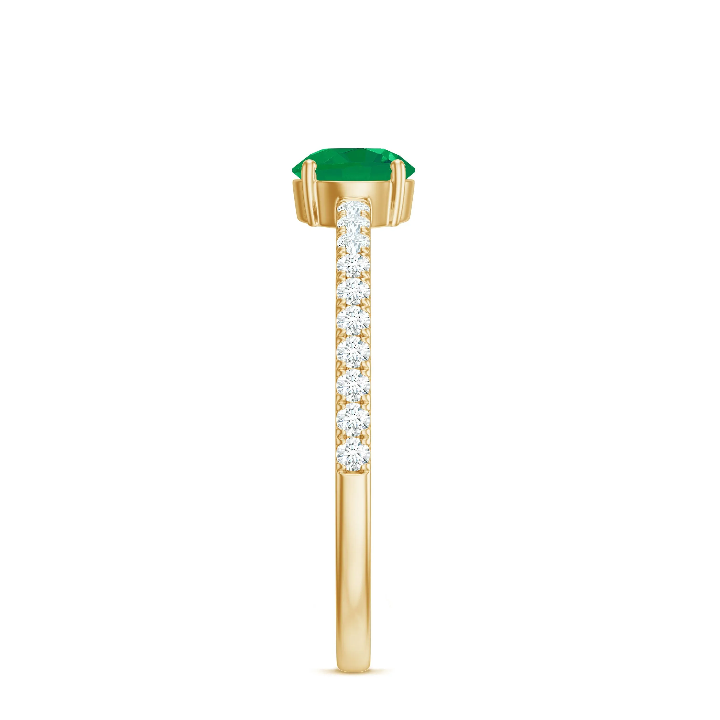 3/4 CT Classic Solitaire Engagement Ring with Emerald and Diamond