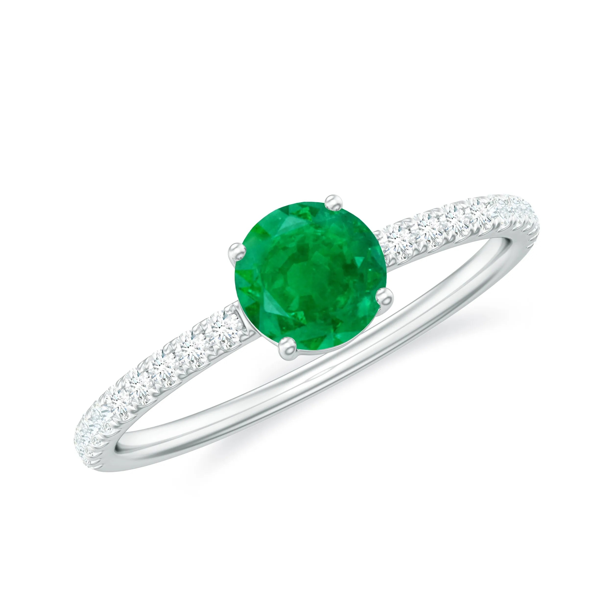 3/4 CT Classic Solitaire Engagement Ring with Emerald and Diamond