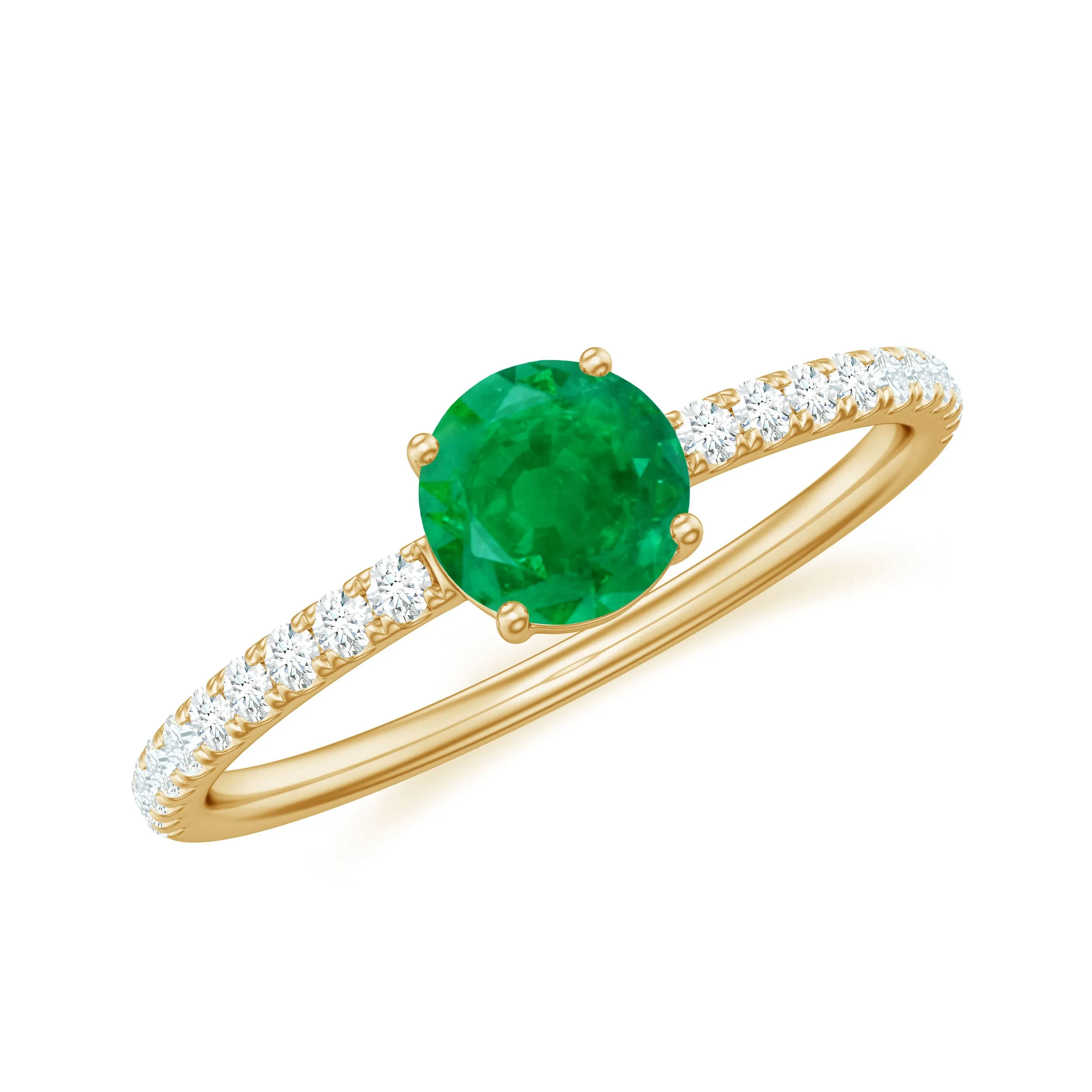 3/4 CT Classic Solitaire Engagement Ring with Emerald and Diamond