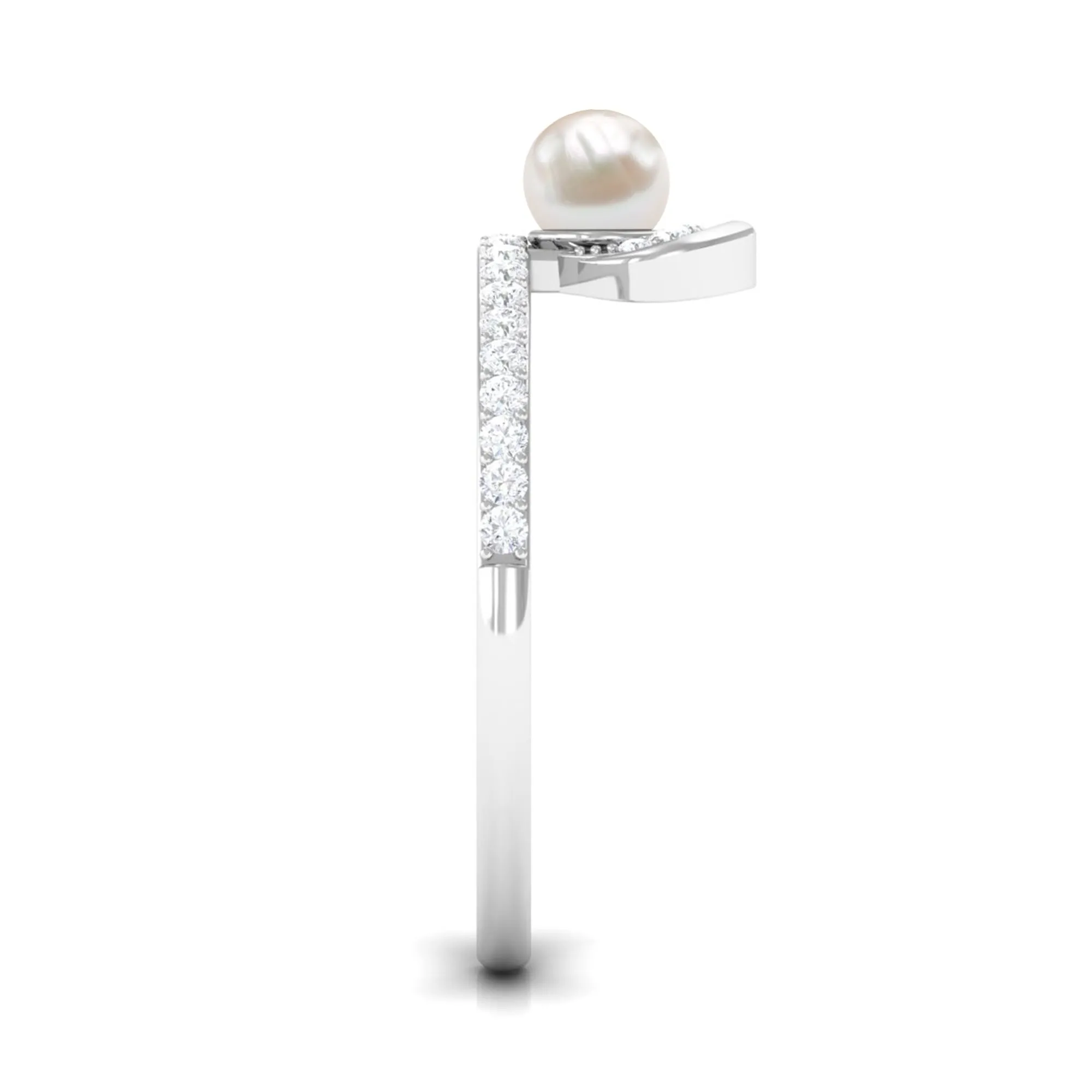 3/4 CT Freshwater Pearl and Diamond Minimal Ring