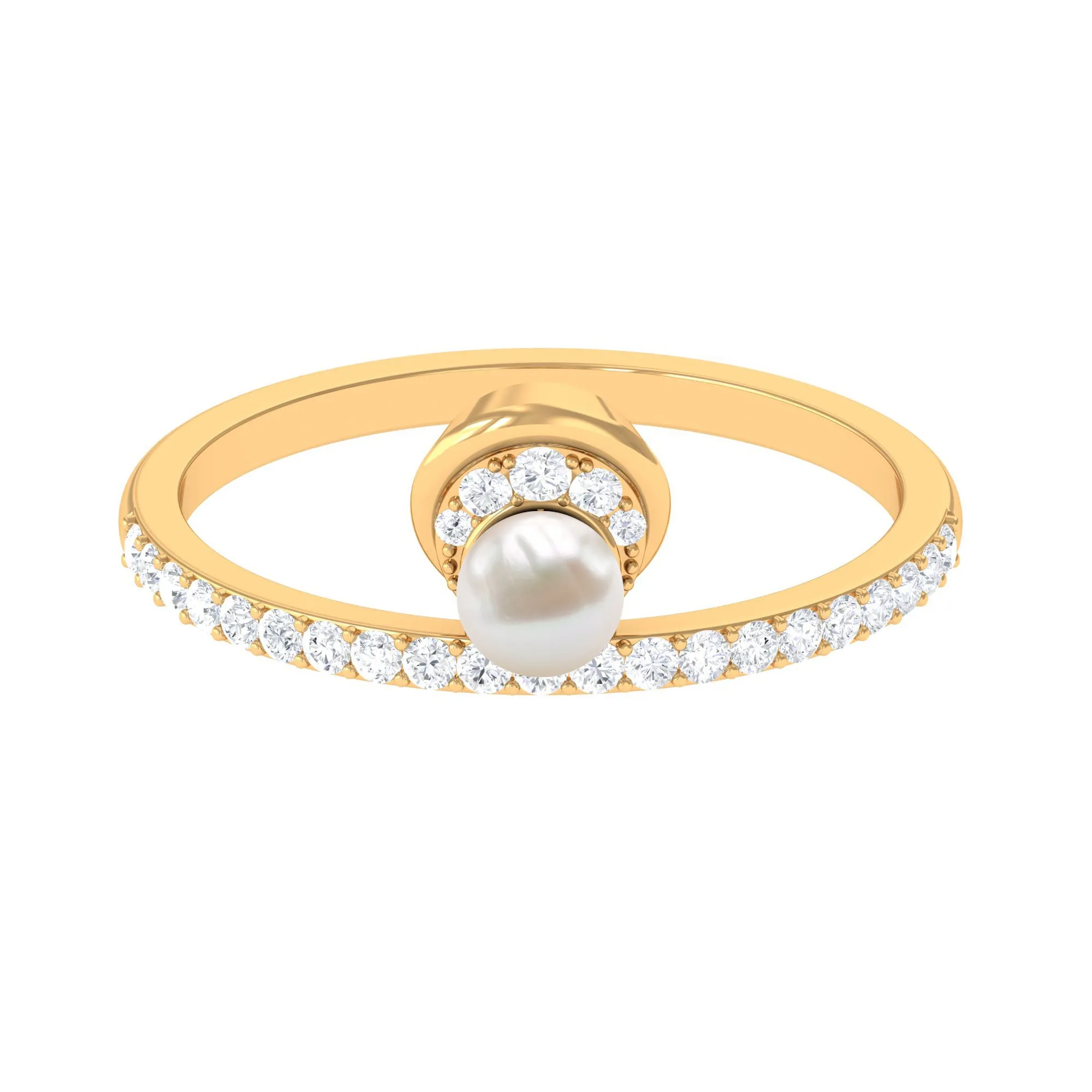 3/4 CT Freshwater Pearl and Diamond Minimal Ring